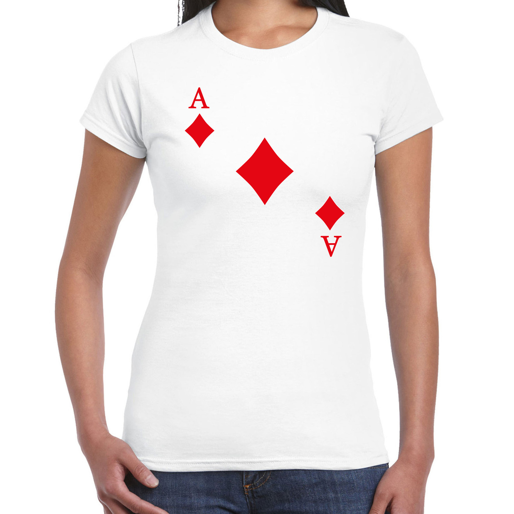 Casino thema verkleed t-shirt dames ruiten aas wit poker t-shirt