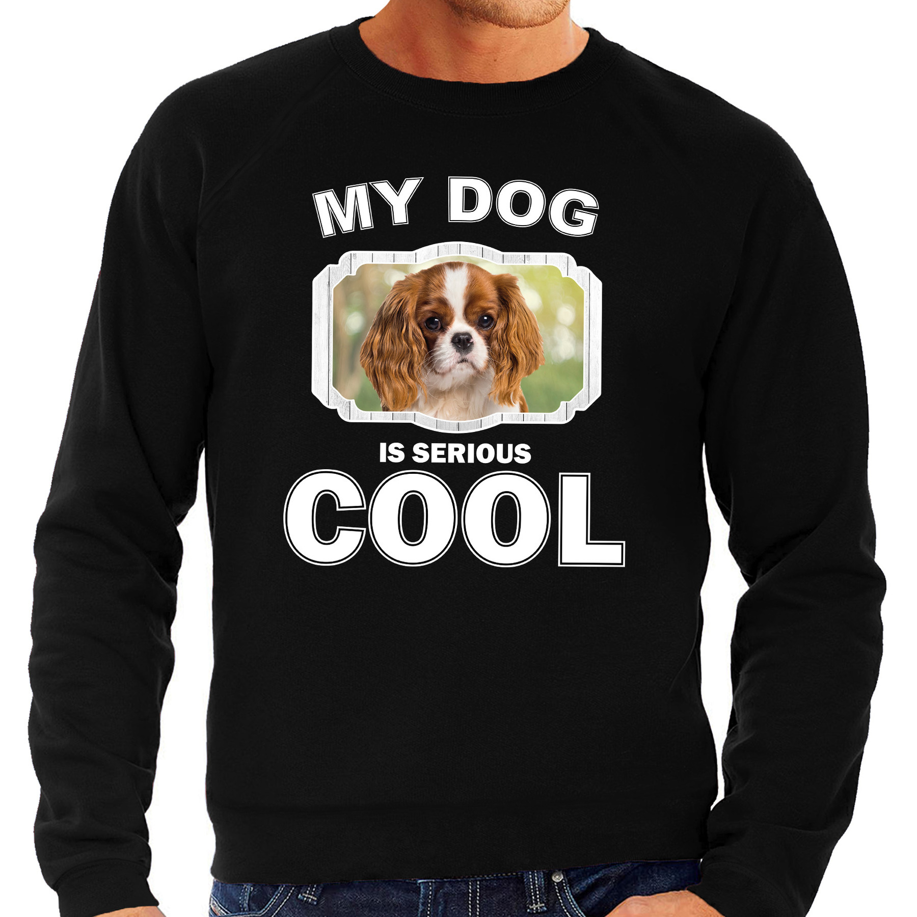 Charles spaniel honden sweater-trui my dog is serious cool zwart voor heren