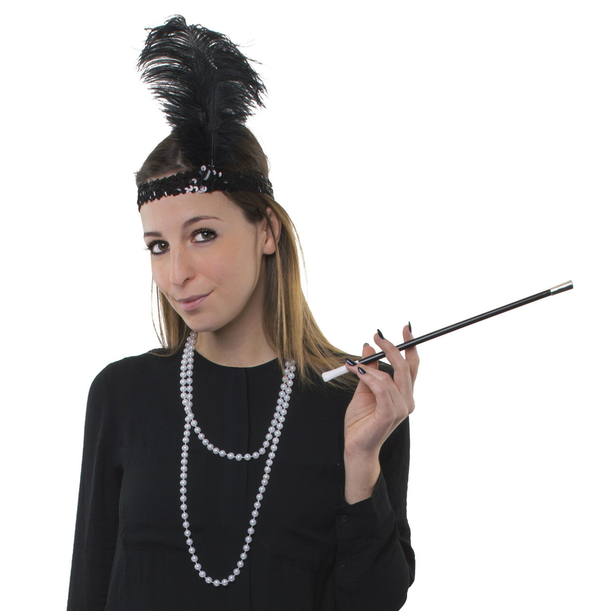 Charleston jaren 20-Roaring Twenties verkleedset ketting-rookpijpje-haarband voor dames
