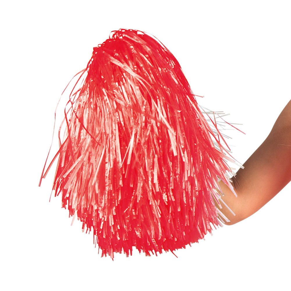 Cheerballs-pompoms 1x rood met franjes en ring handgreep 28 cm