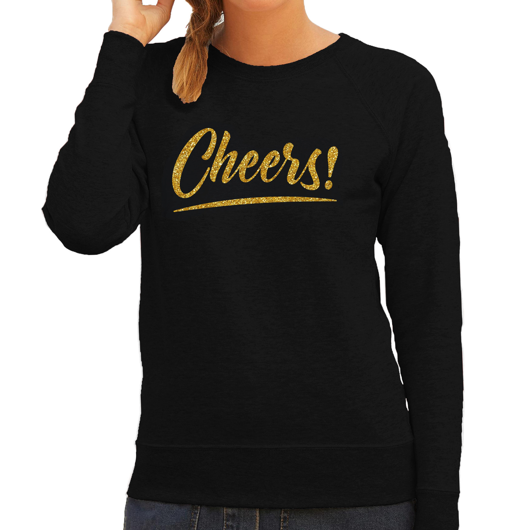 Cheers goud tekst sweater zwart dames Oud en Nieuw-Glitter en Glamour goud party kleding trui