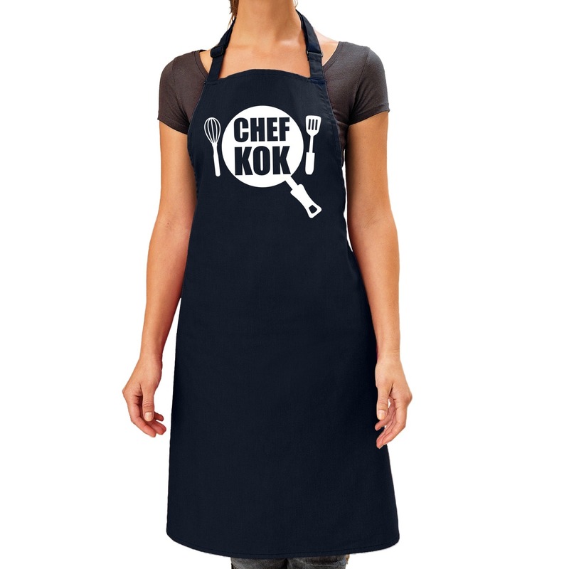 Chef kok barbeque schort-keukenschort navy blauw dames