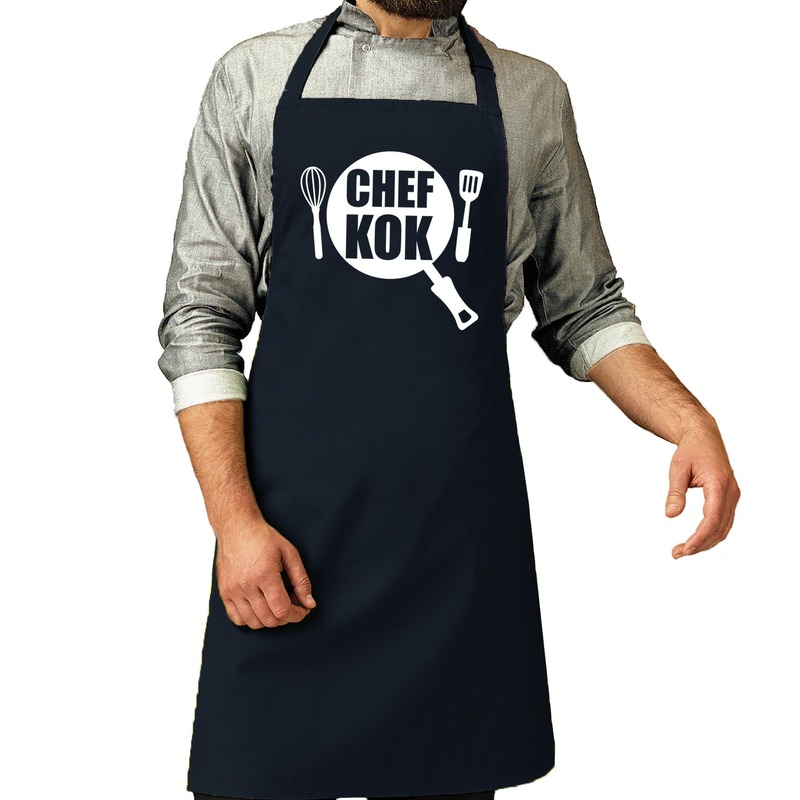 Chef kok barbeque schort-keukenschort navy voor heren