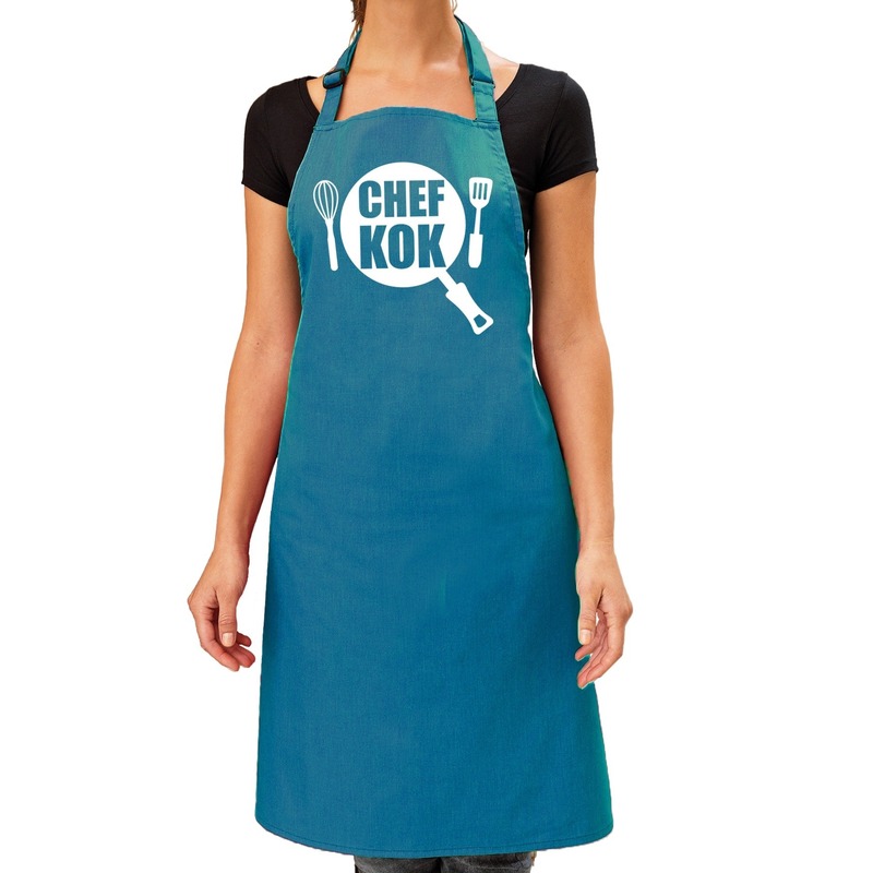 Chef kok barbeque schort-keukenschort turquoise blauw dames