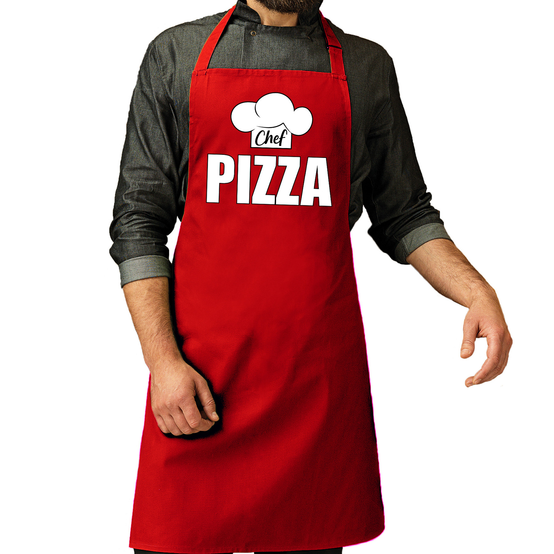 Chef pizza schort-keukenschort rood heren