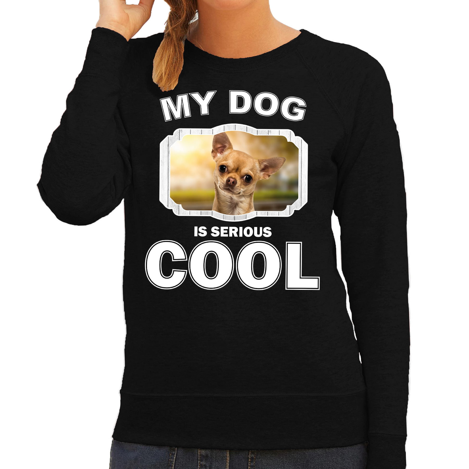 Chihuahua honden sweater-trui my dog is serious cool zwart voor dames