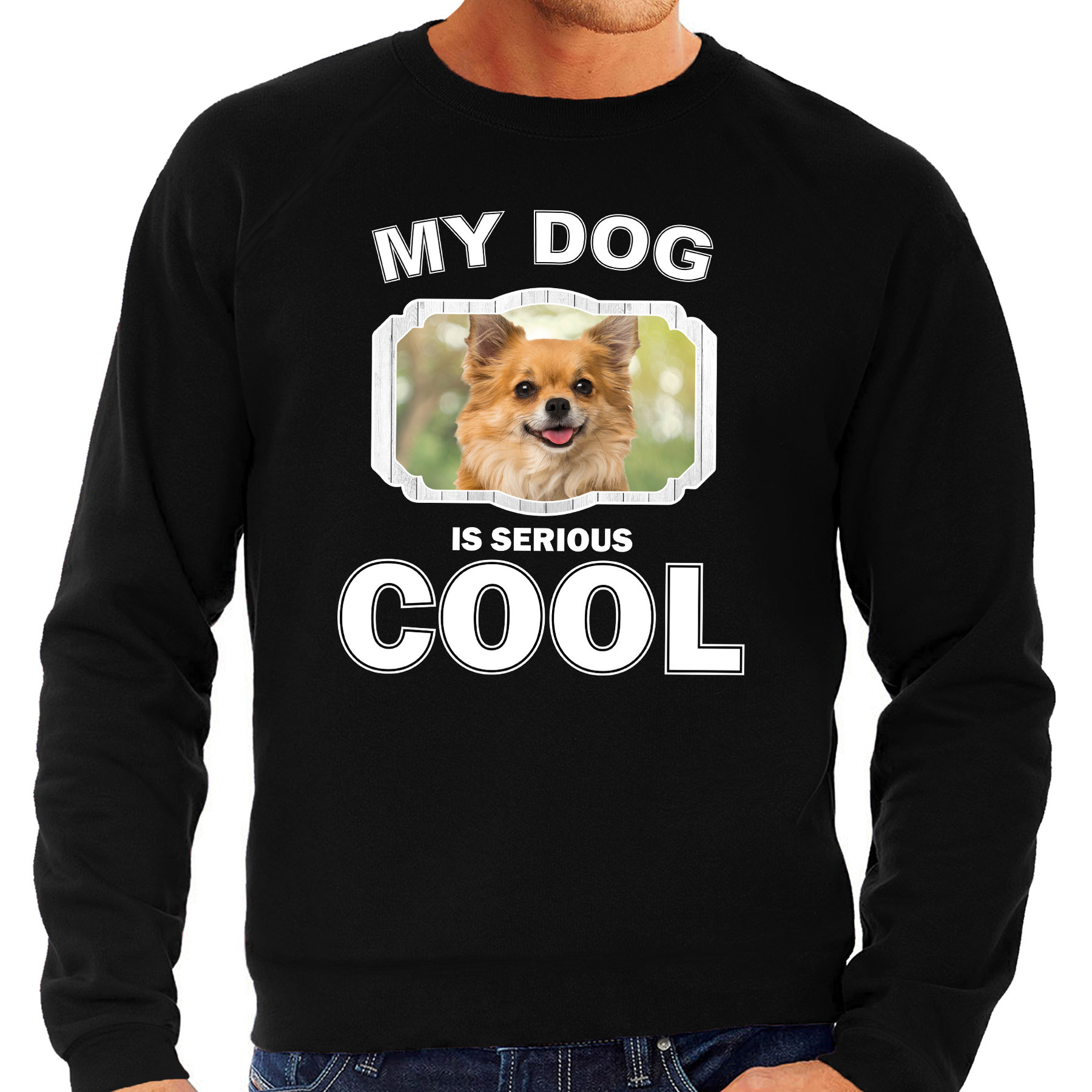 Chihuahua honden sweater-trui my dog is serious cool zwart voor heren