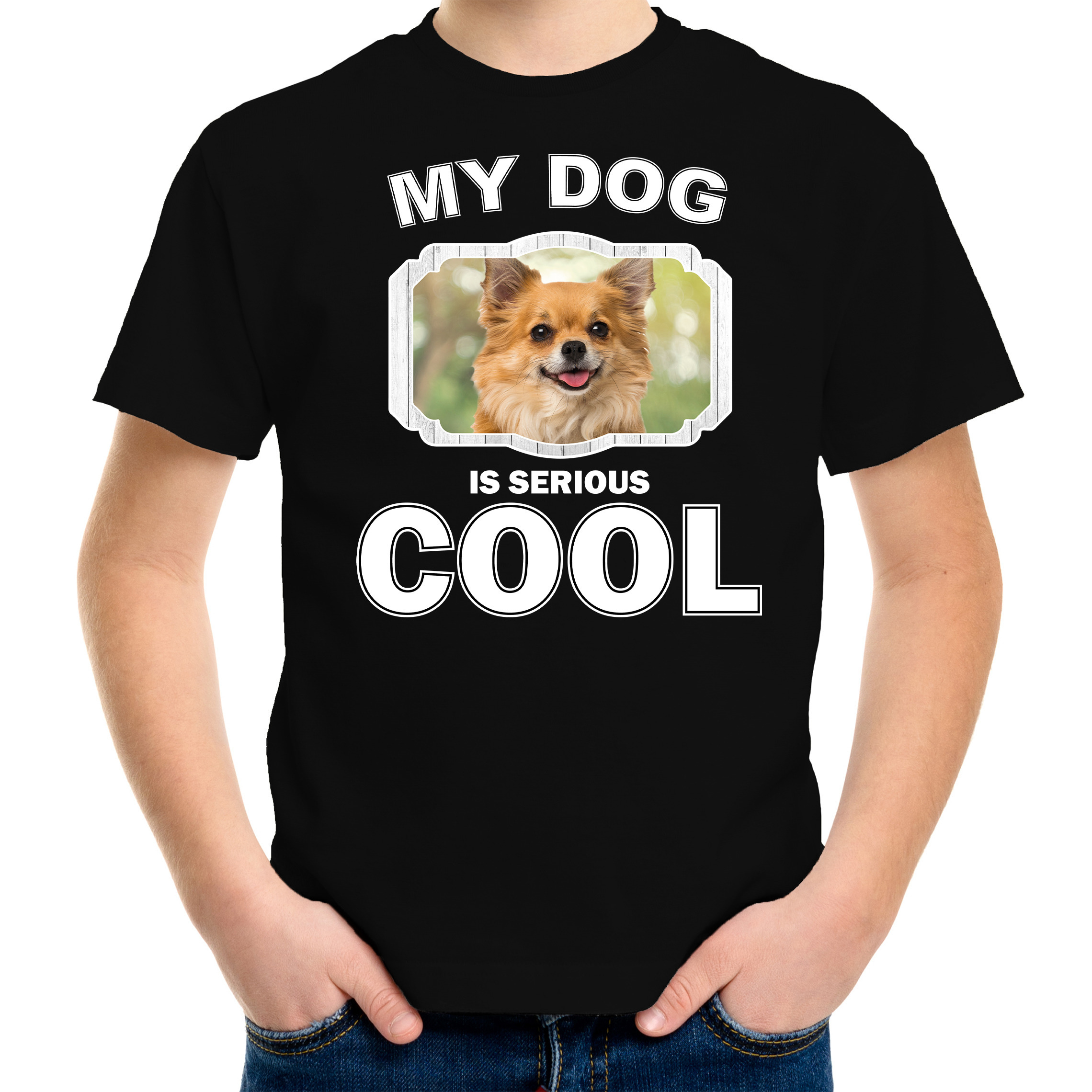 Chihuahua honden t-shirt my dog is serious cool zwart voor kinderen