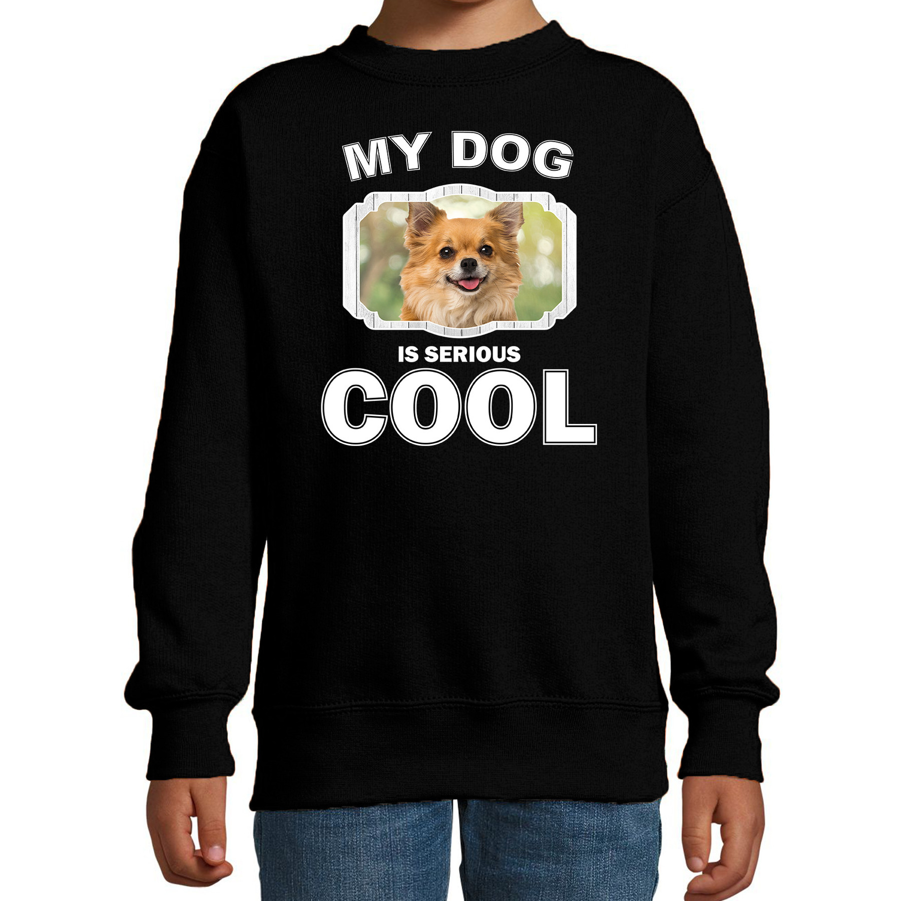 Chihuahua honden trui-sweater my dog is serious cool zwart voor kinderen