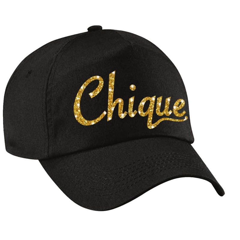 Chique pet -cap zwart met gouden bedrukking volwassenen
