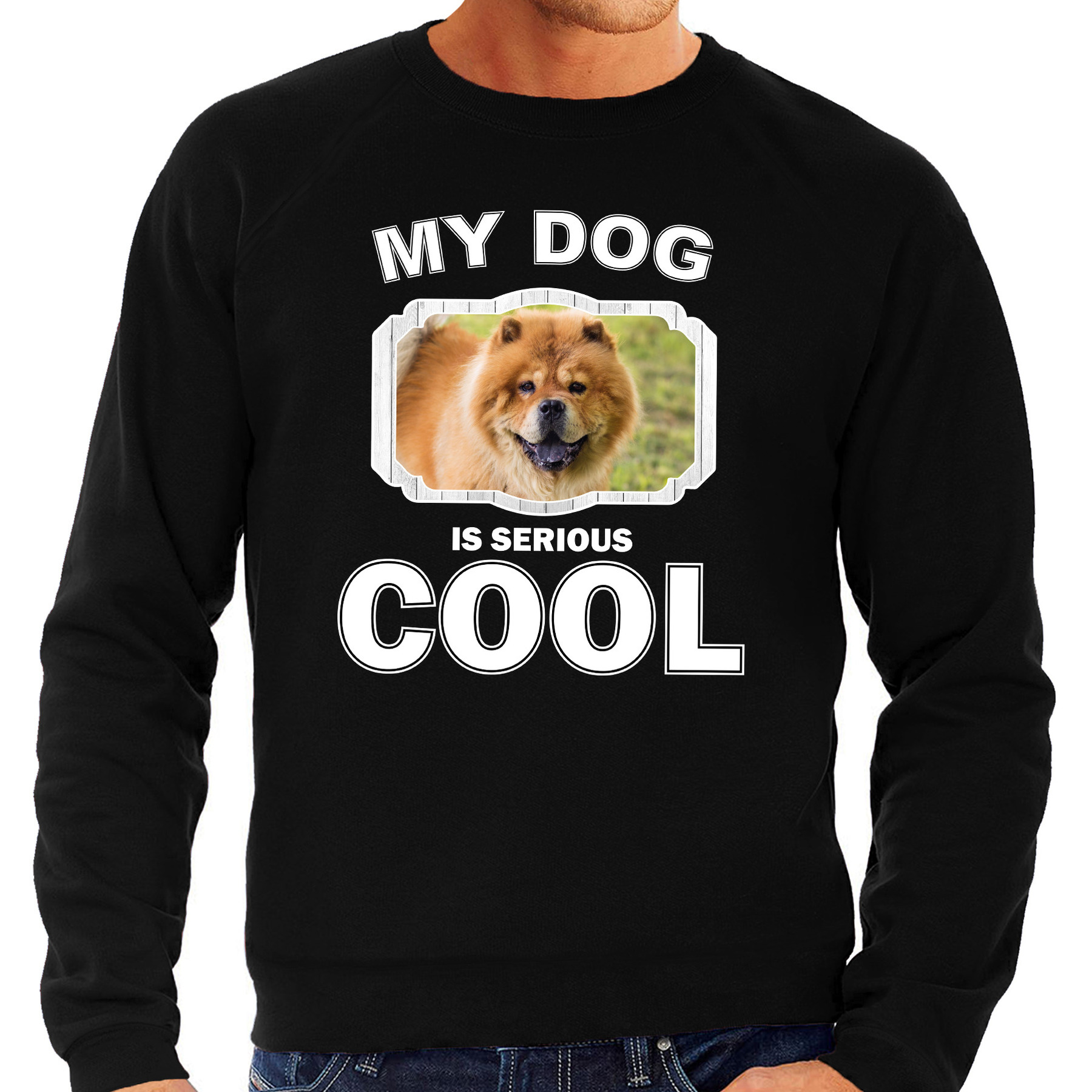 Chow chow honden sweater-trui my dog is serious cool zwart voor heren
