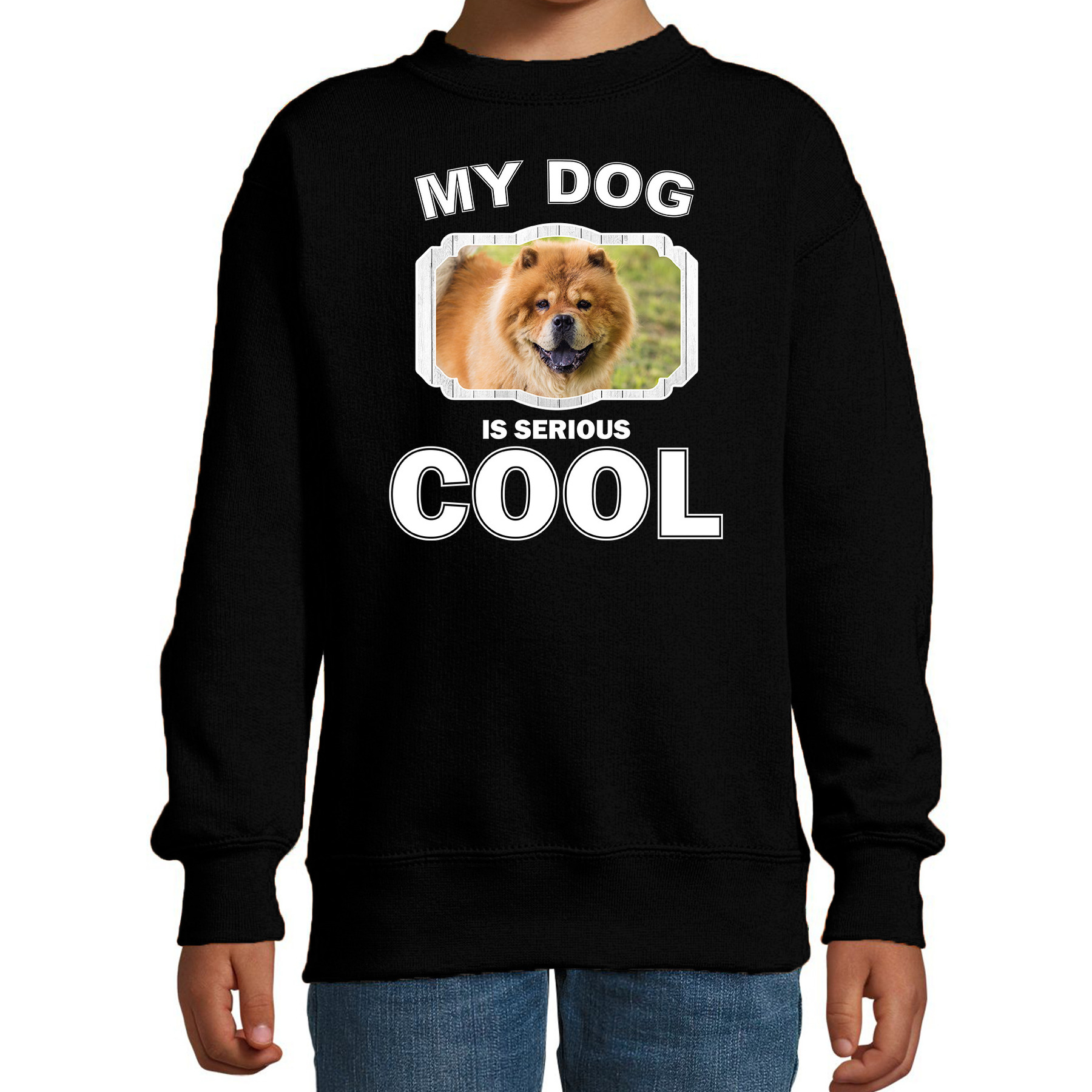 Chow chow honden trui-sweater my dog is serious cool zwart voor kinderen