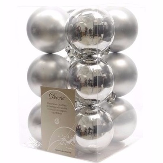 Christmas Silver zilveren kerstversiering kerstballen pakket 12 stuks