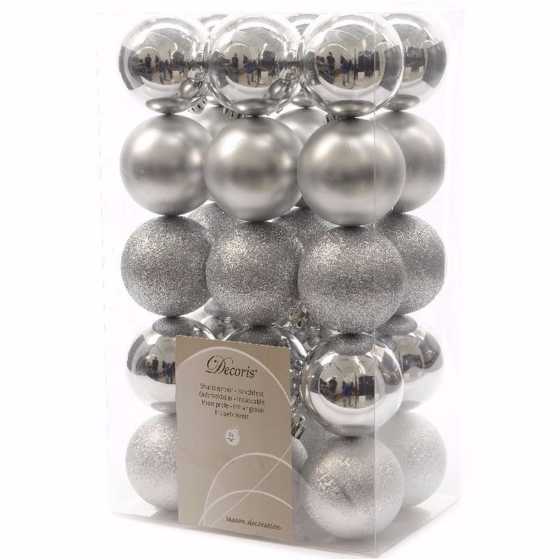 Christmas Silver zilveren kerstversiering kerstballen pakket 30 stuks