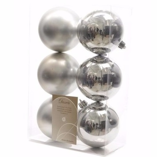 Christmas Silver zilveren kerstversiering kerstballen pakket 6 stuks