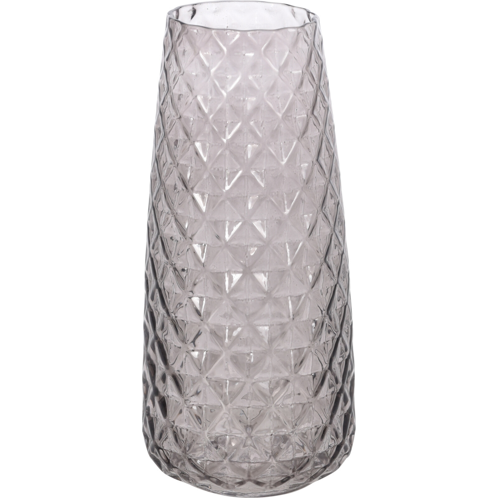 Cilindervaas gestipt-geribbeld glas grijs 10 x 21 cm