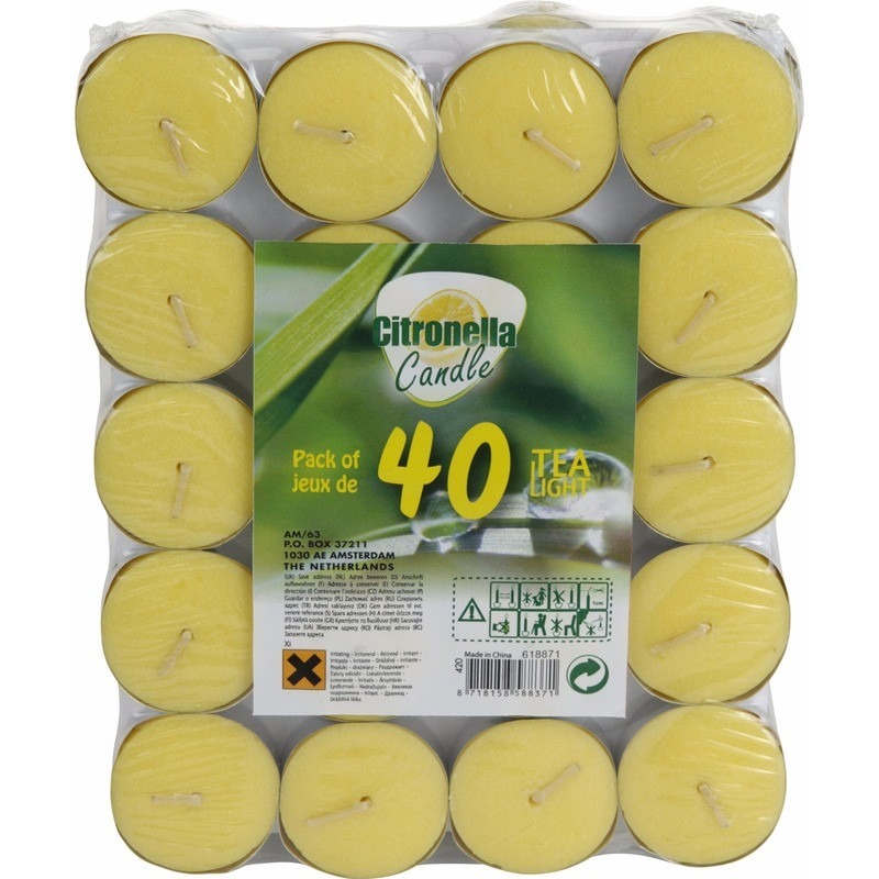 Citronella waxinelichtjes 40x stuks geel