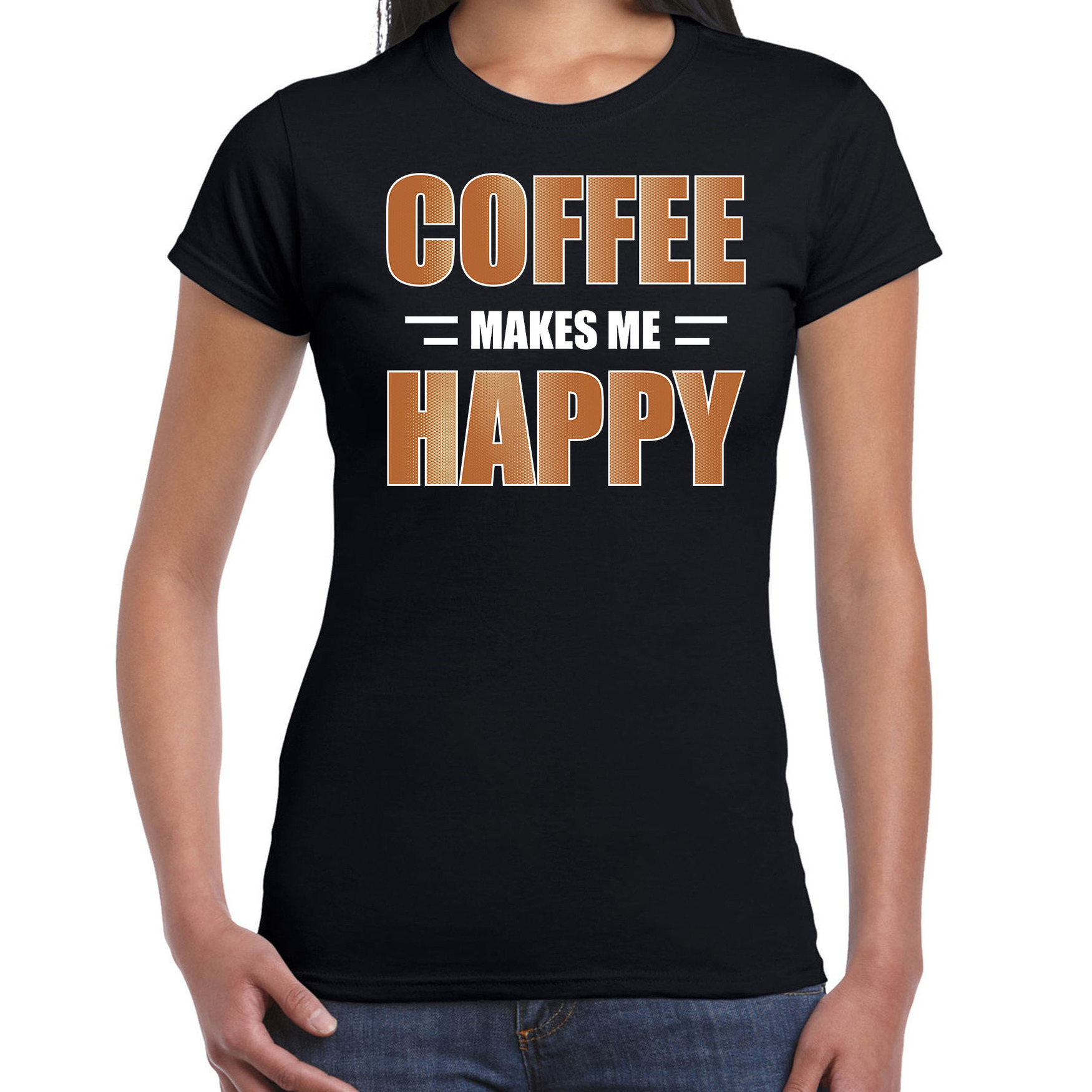 Coffee makes me happy t-shirt-kleding zwart voor dames