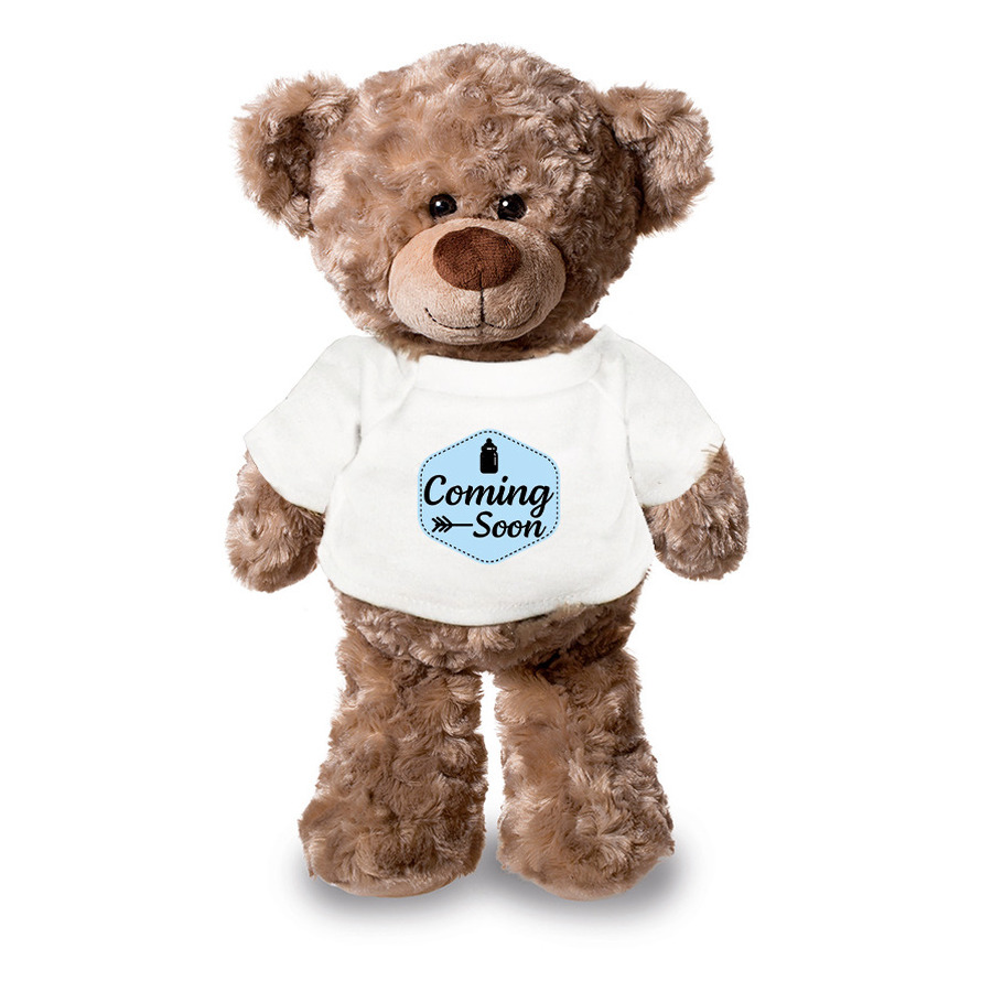 Coming soon aankondiging jongen pluche teddybeer knuffel 24 cm