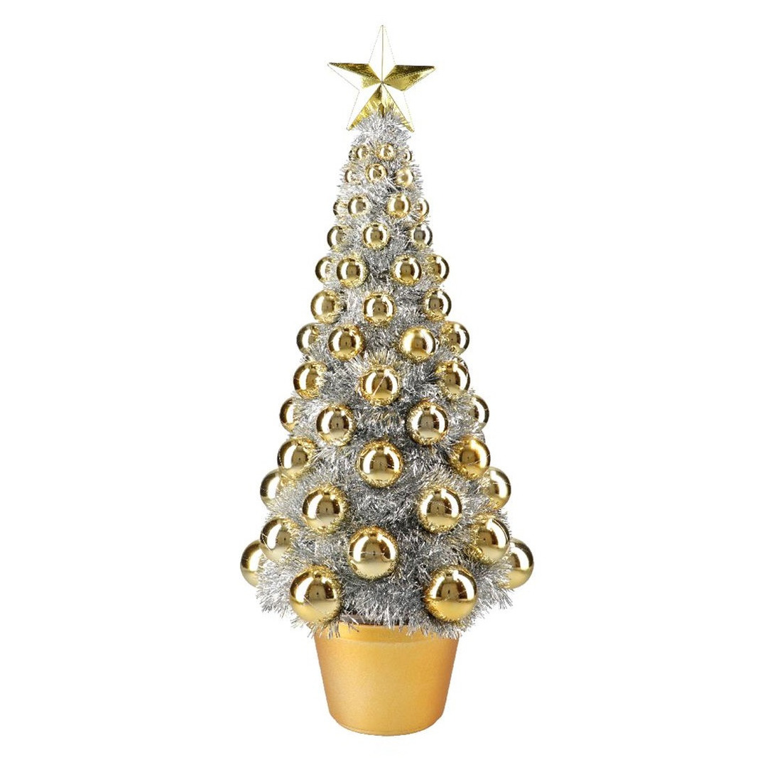 Complete mini kunst kerstboompje-kunstboompje zilver-goud met kerstballen 50 cm