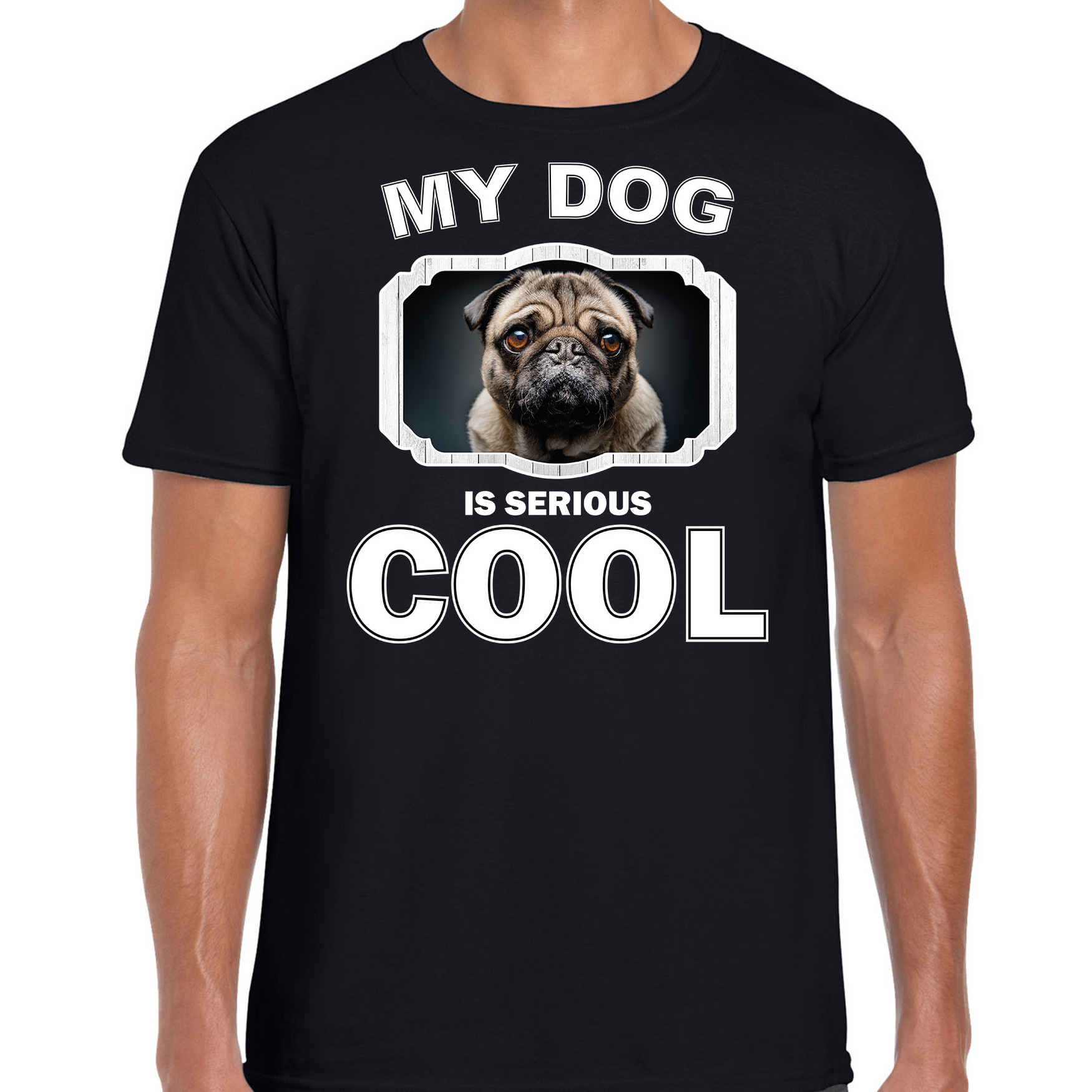Coole mopshond honden t-shirt my dog is serious cool zwart voor heren