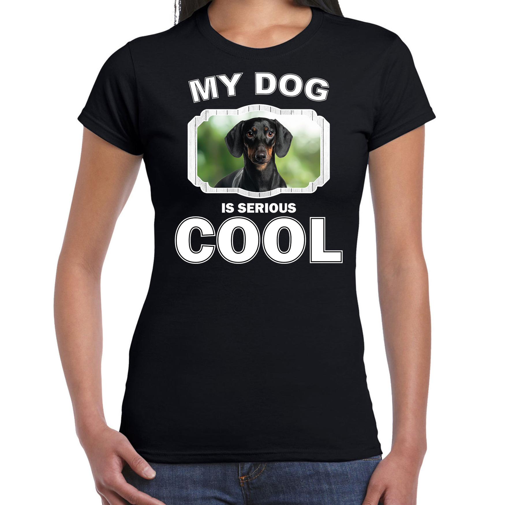 Coole teckels honden t-shirt my dog is serious cool zwart voor dames