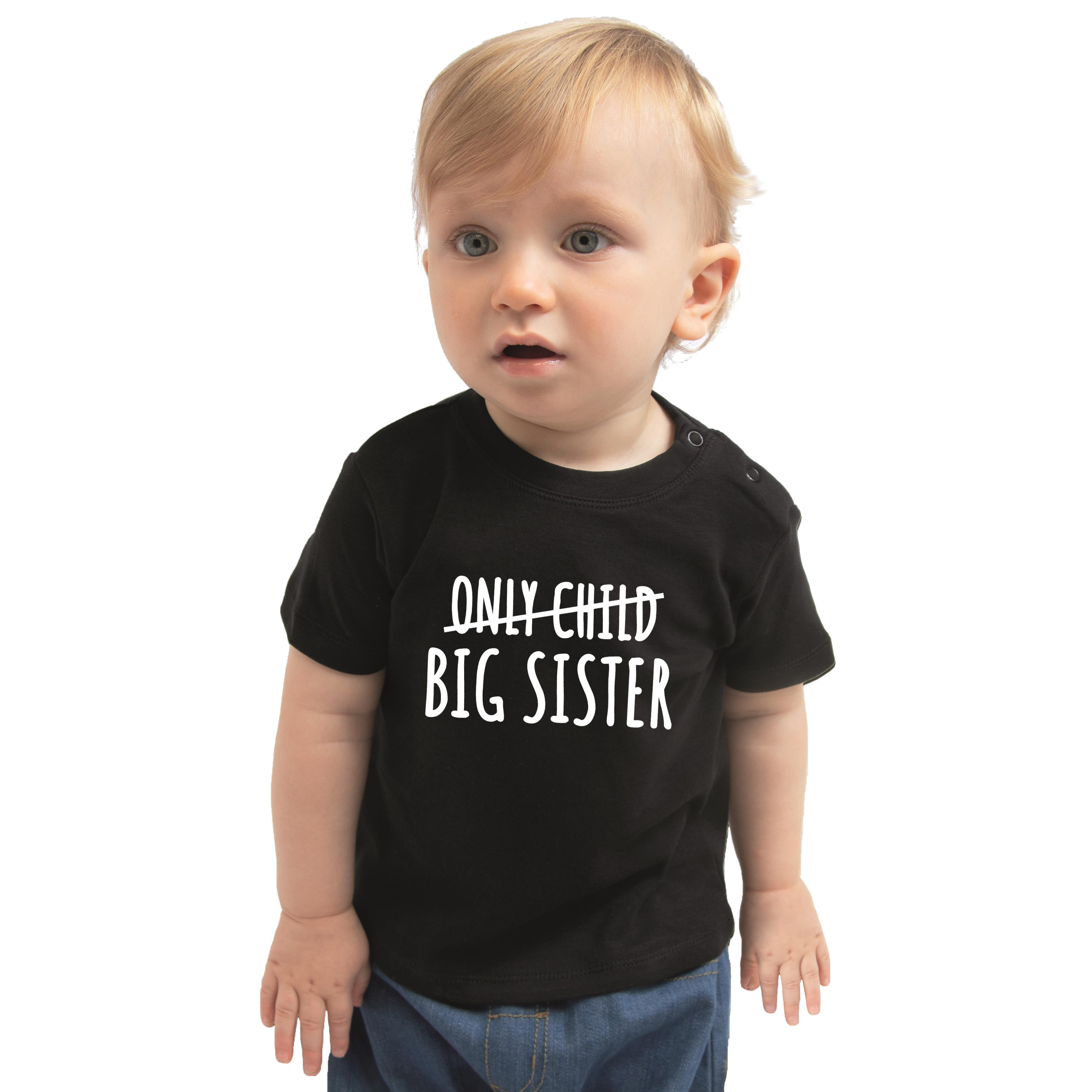 Correctie only child big sister cadeau t-shirt zwart peuter- meisje Aankodiging grote zus