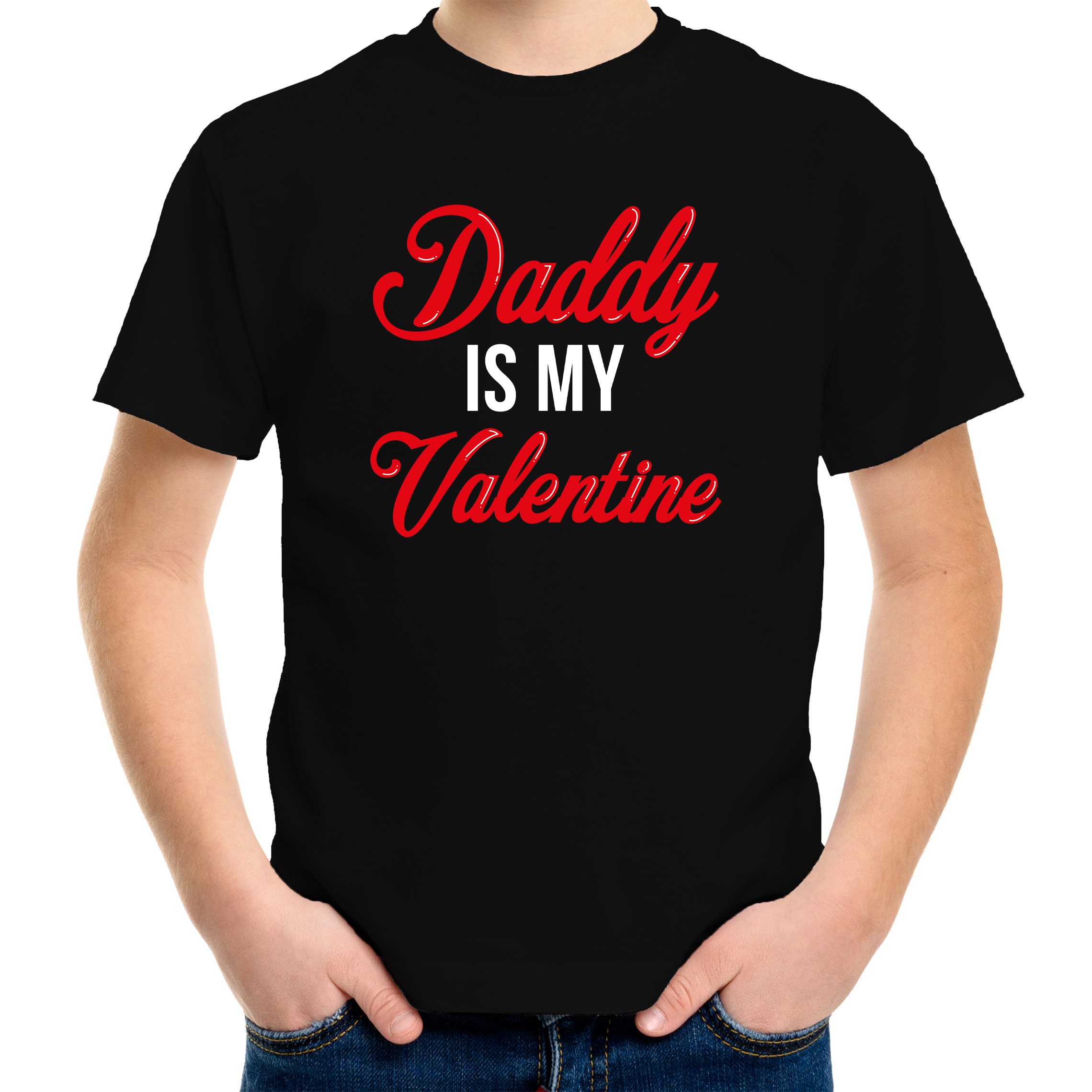 Daddy is my Valentine-Papa is mijn Valentijn cadeau t-shirt zwart voor kinderen
