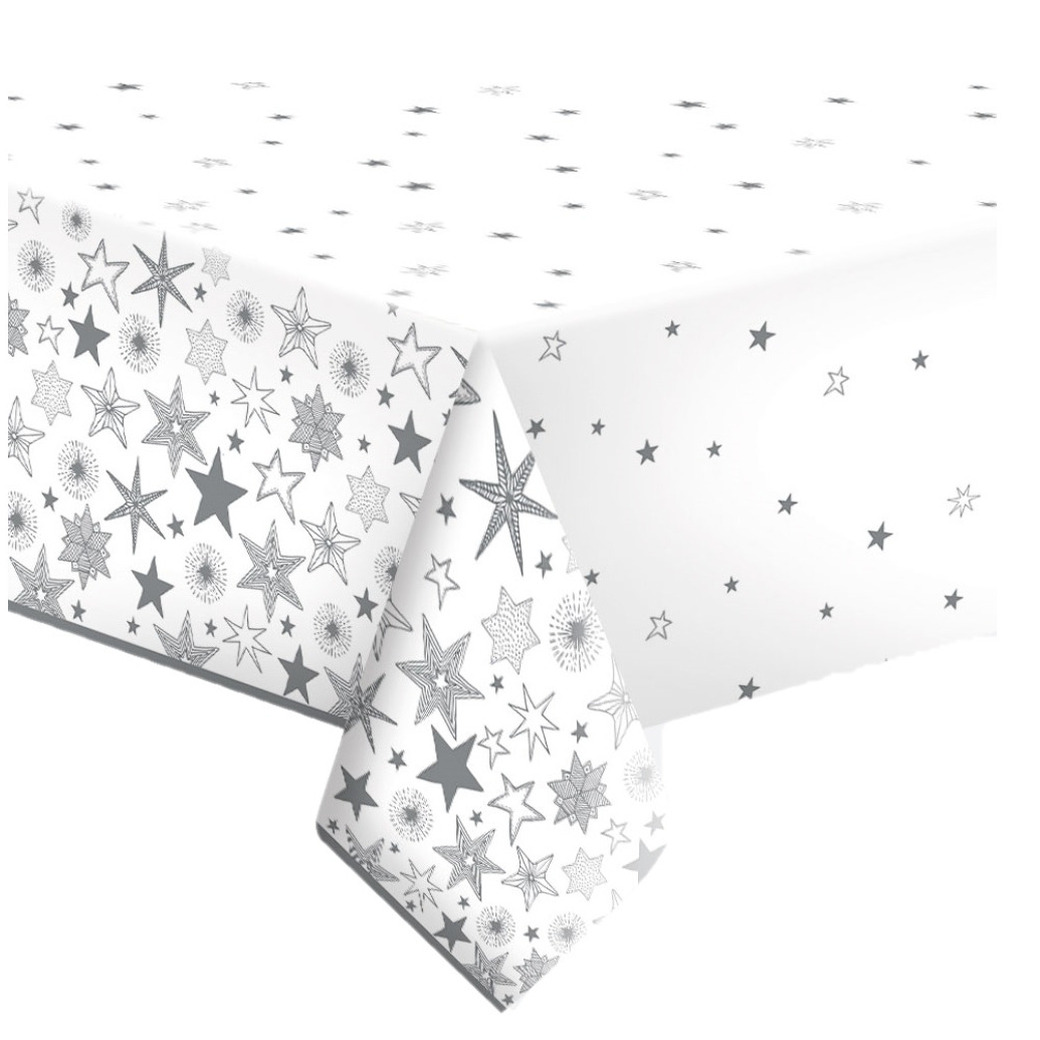 Daisy kerst tafellaken-tafelkleed 120 x 180 cm papier sneeuwvlokken print rechthoekig