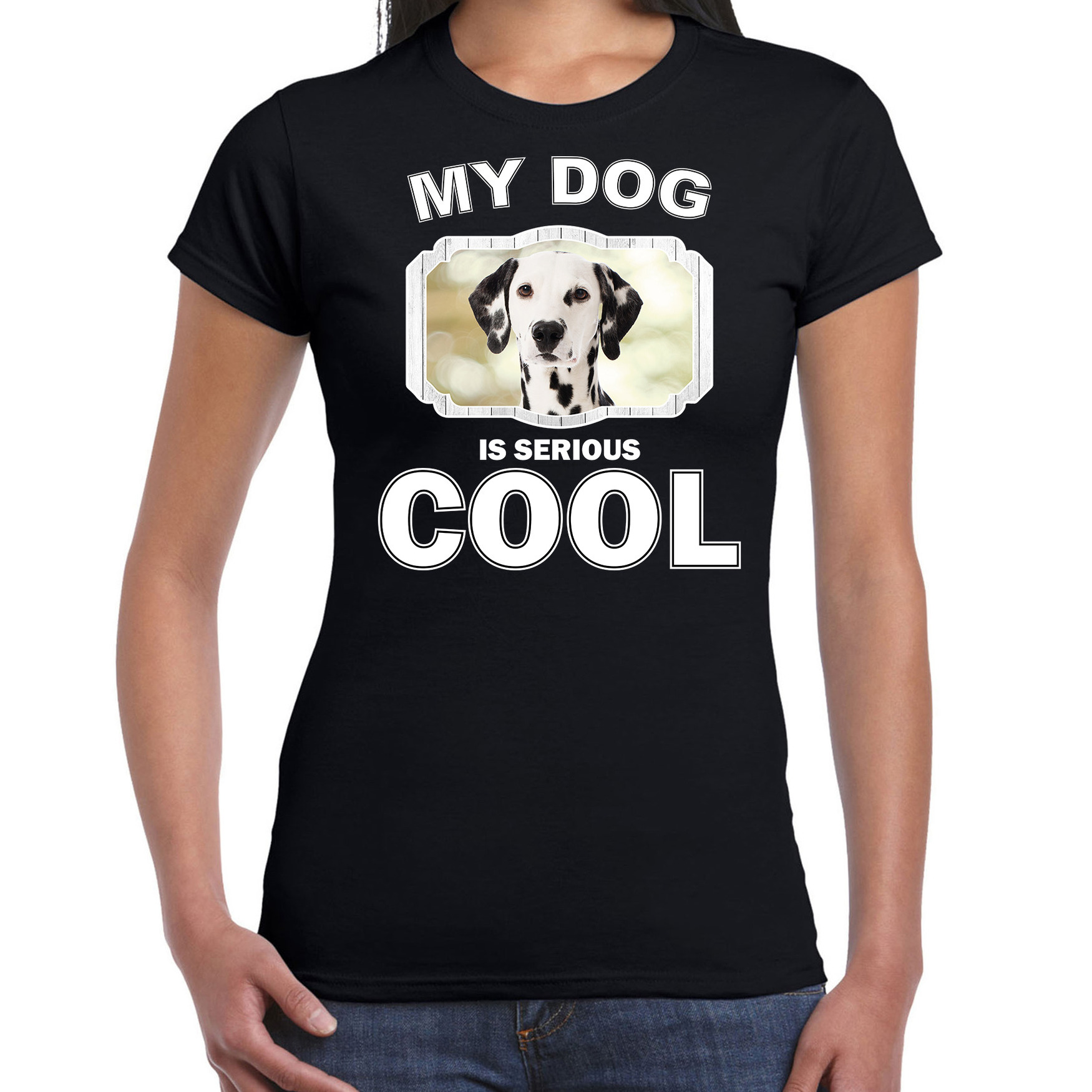Dalmatiers honden t-shirt my dog is serious cool zwart voor dames