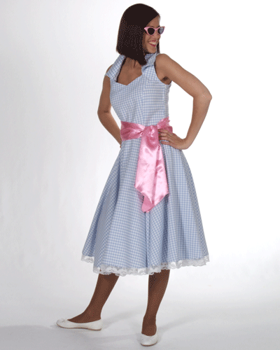 Dames jaren 50 jurk blauw geblokt