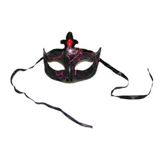 Dames oogmasker Venetie zwart-paars met strass steentje