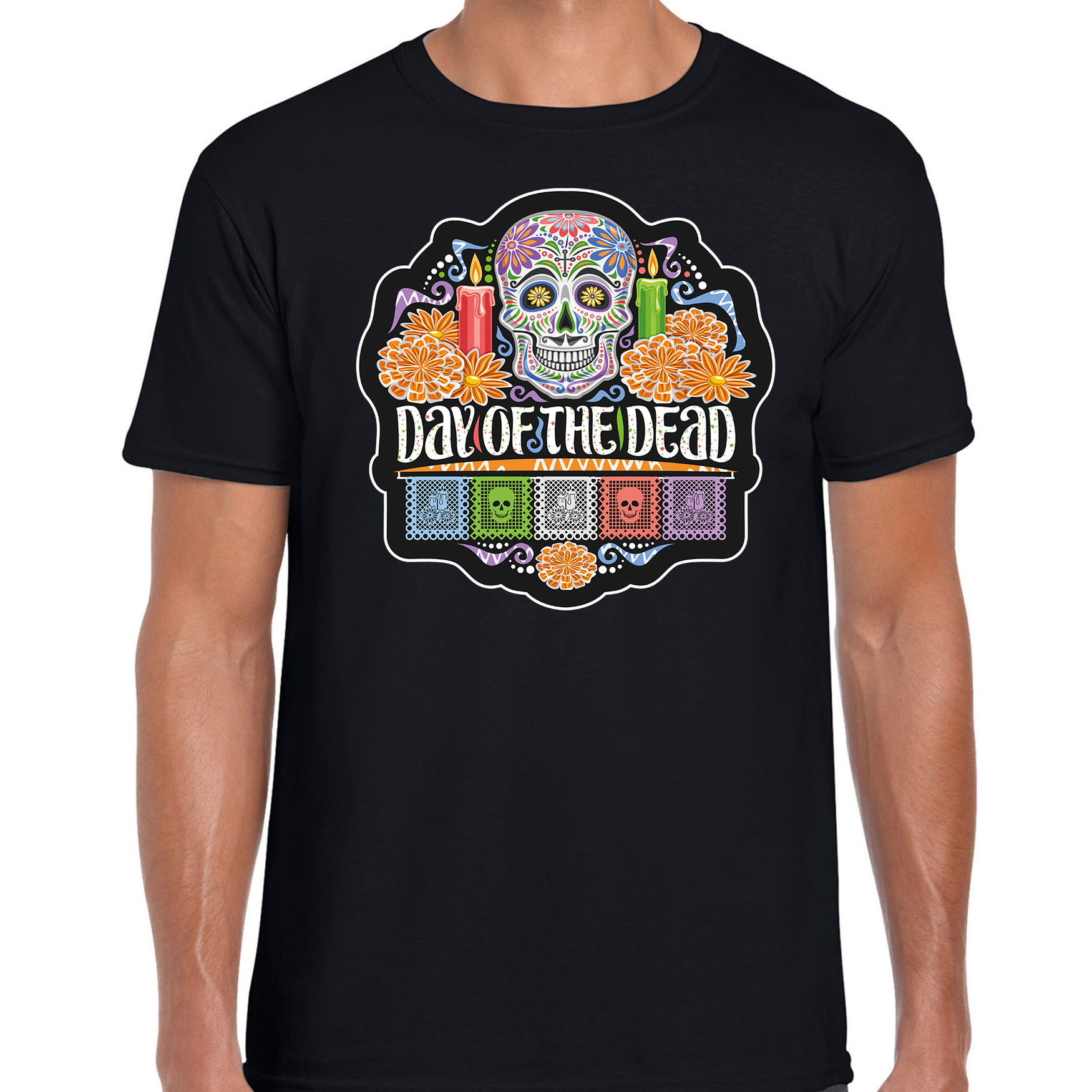 Day of the dead-Dag van de doden Halloween verkleed t-shirt-outfit zwart voor heren