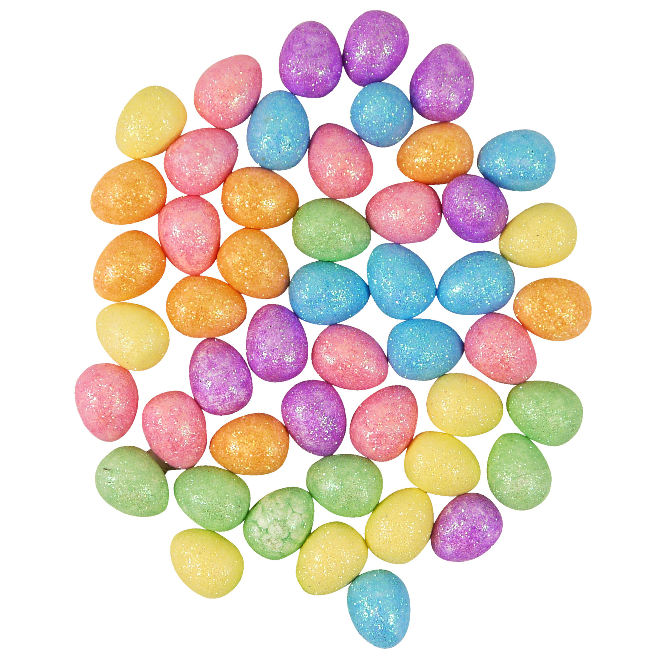 Decoratie glitter kleine paaseieren-eitjes foam gekleurd set van 50x 2 cm p-stuk