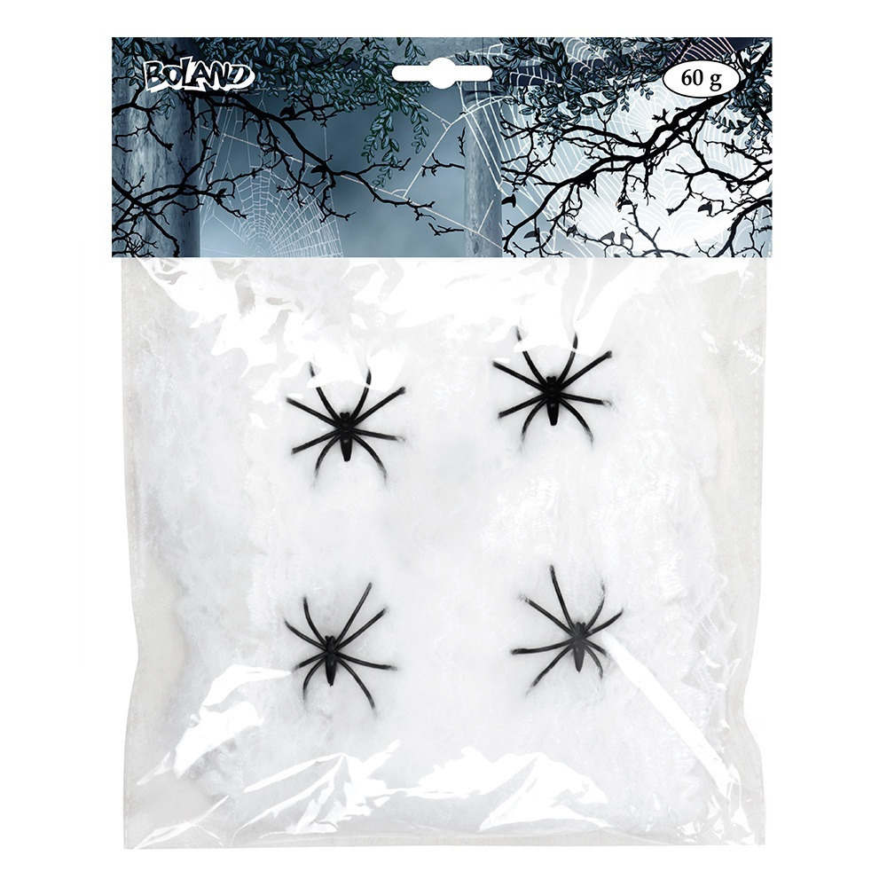 Decoratie spinnenweb-spinrag met spinnen 60 gram wit Halloween-horror versiering