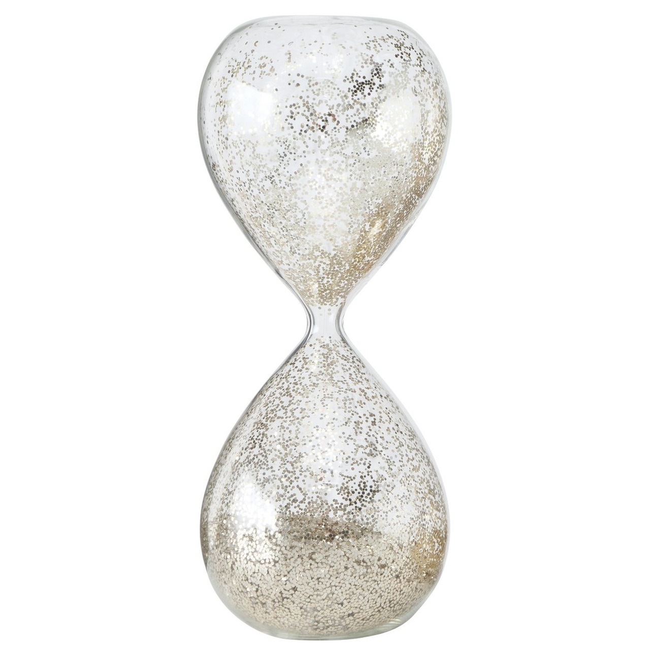 Decoratie zandloper glas zilveren glitters 20 cm