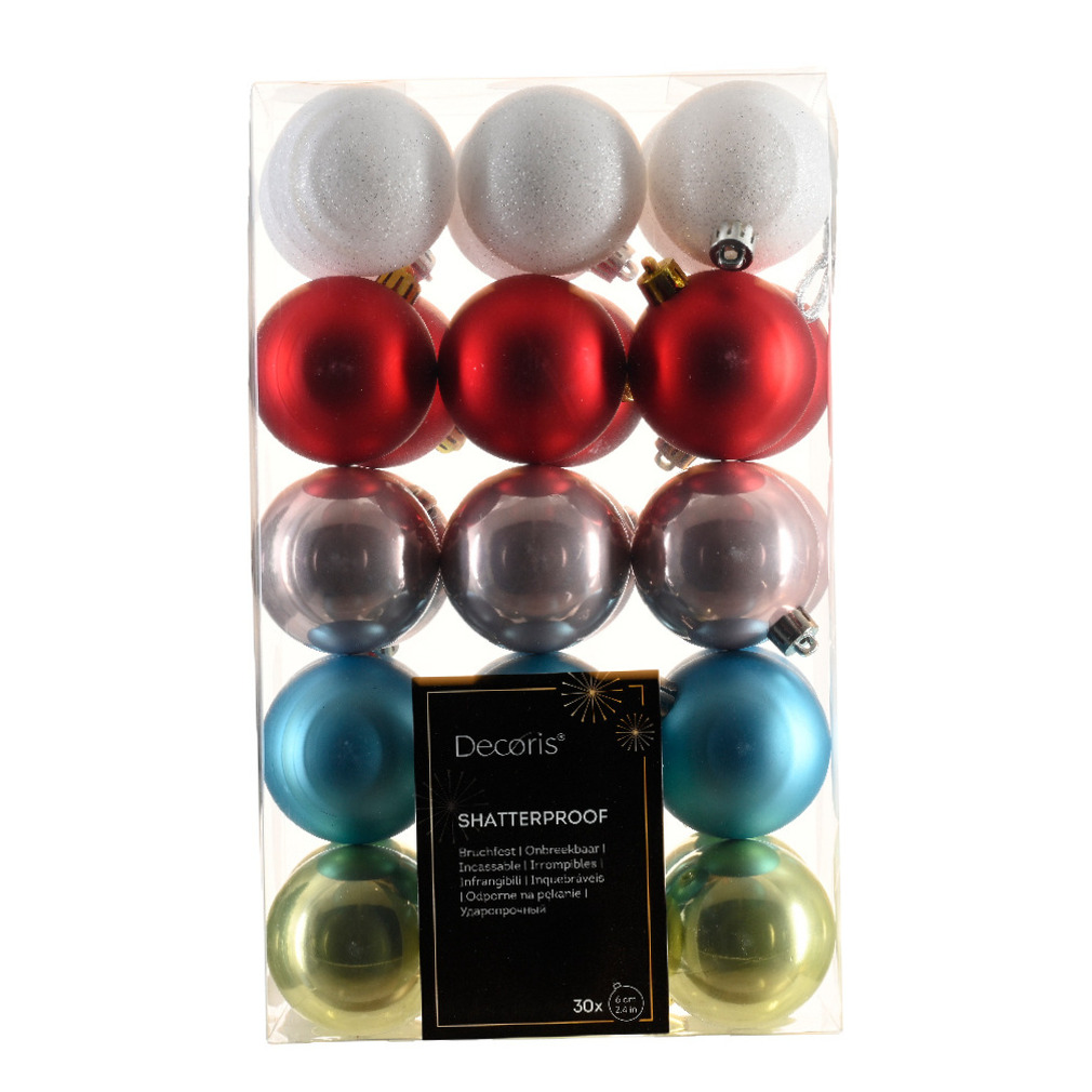 Decoris kerstballen 30x kunststof gekleurd 6 cm