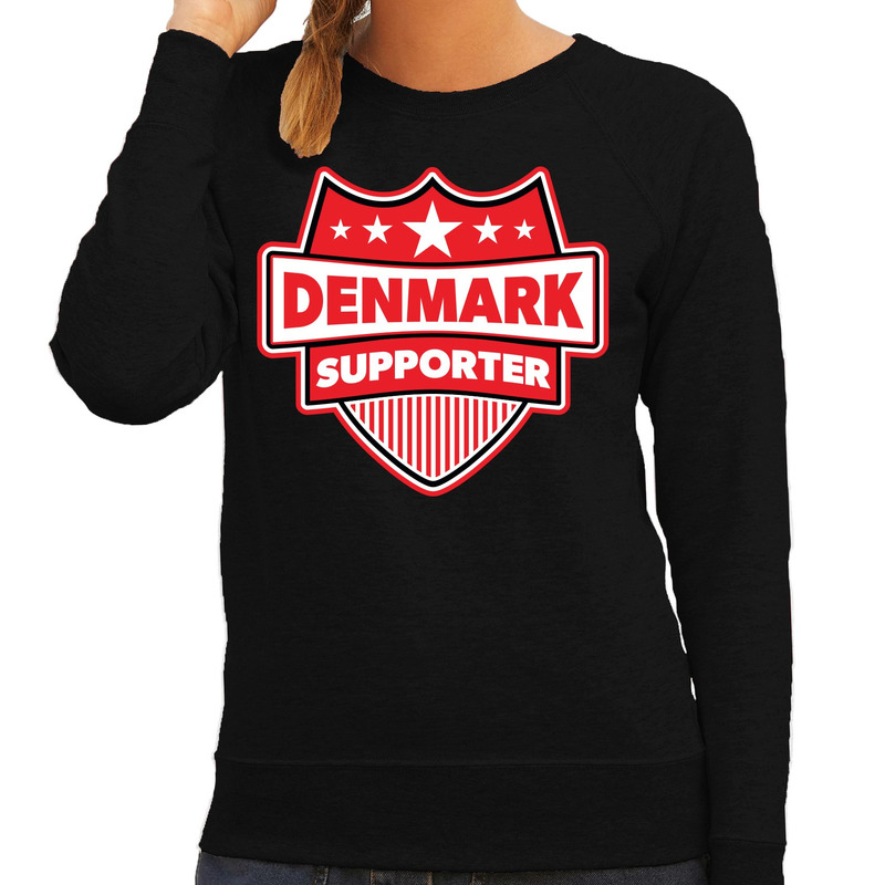 Denemarken-Denmark schild supporter sweater zwart voor dames