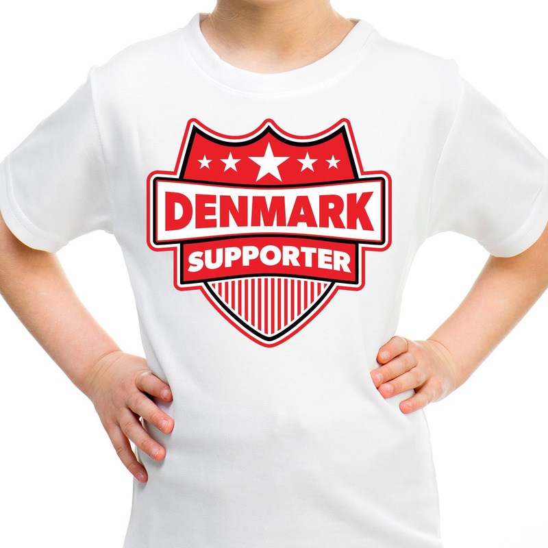 Denemarken-Denmark schild supporter t-shirt wit voor kinder