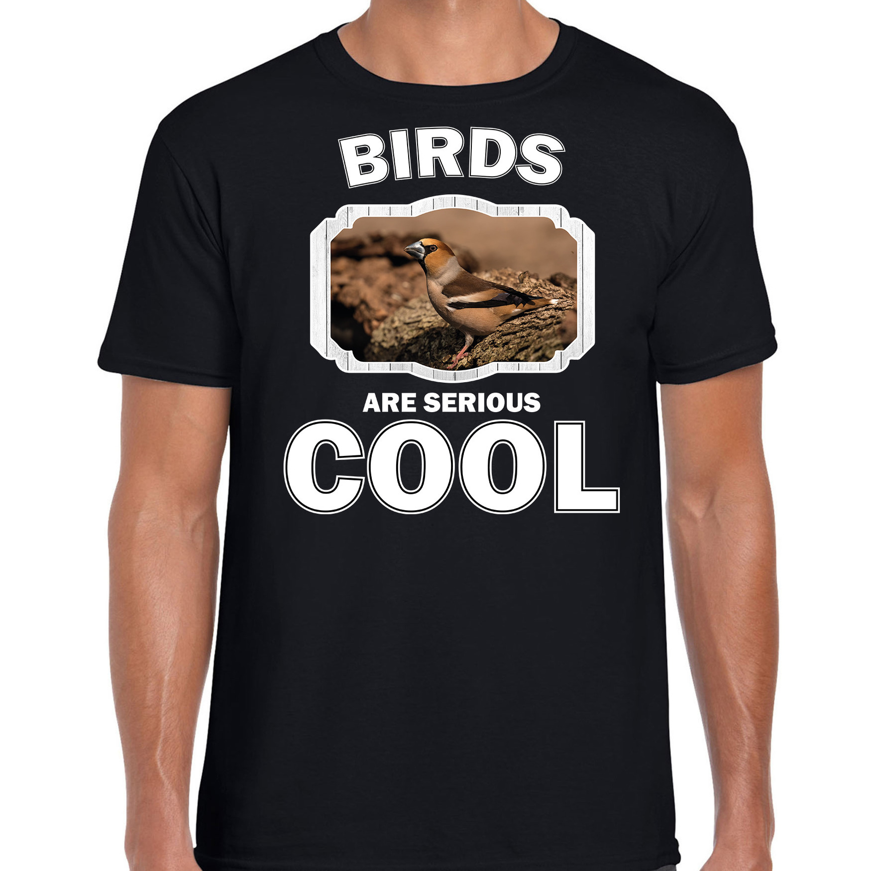 Dieren appelvink vogel t-shirt zwart heren birds are cool shirt
