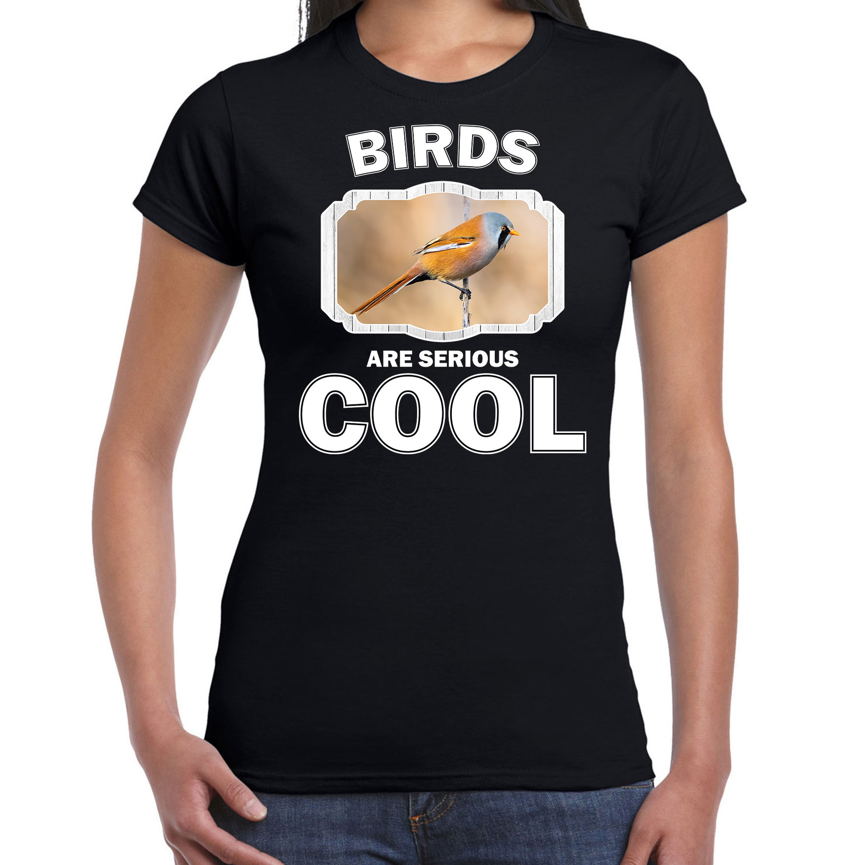 Dieren baardmannetje vogel t-shirt zwart dames birds are cool shirt