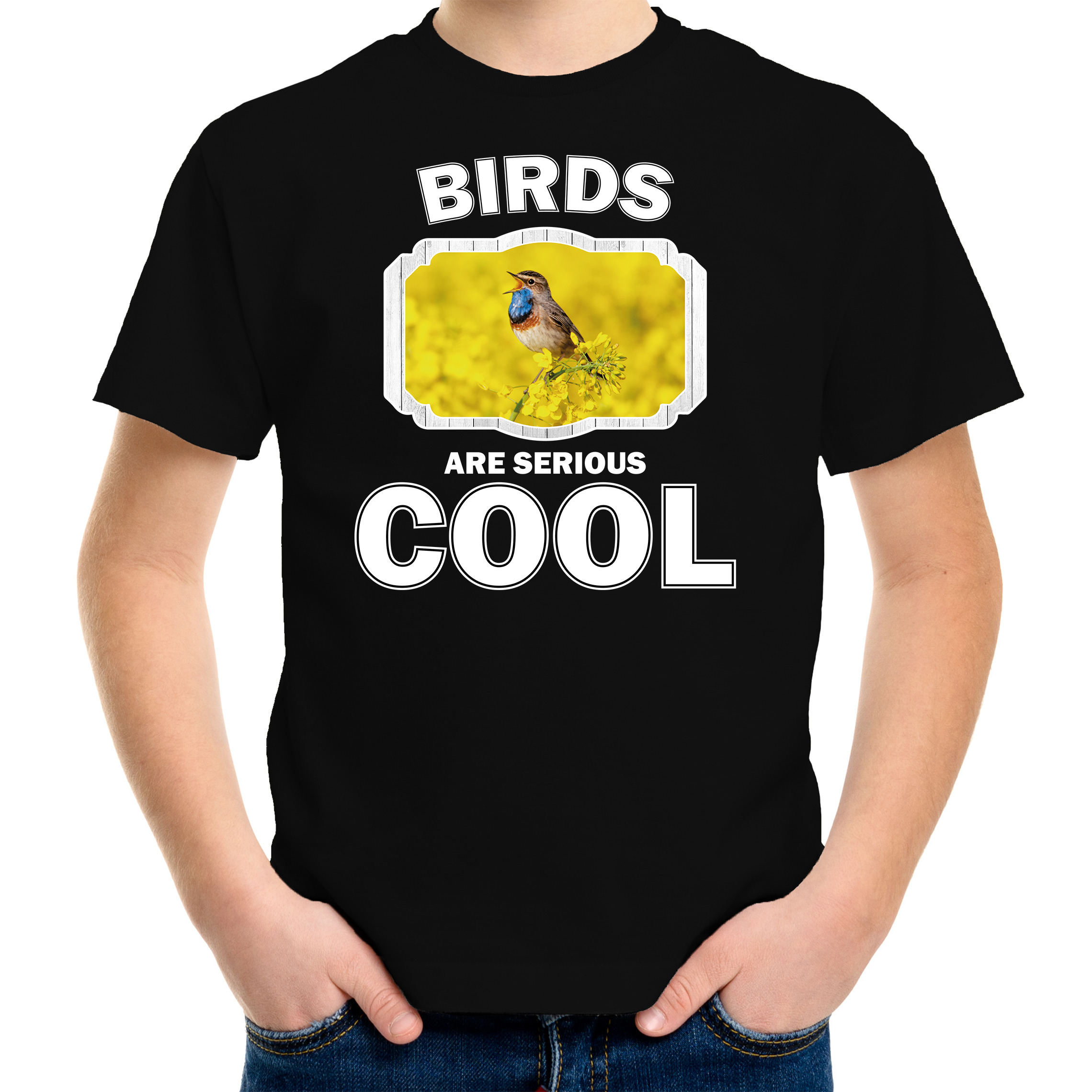 Dieren blauwborst vogel t-shirt zwart kinderen birds are cool shirt jongens en meisjes