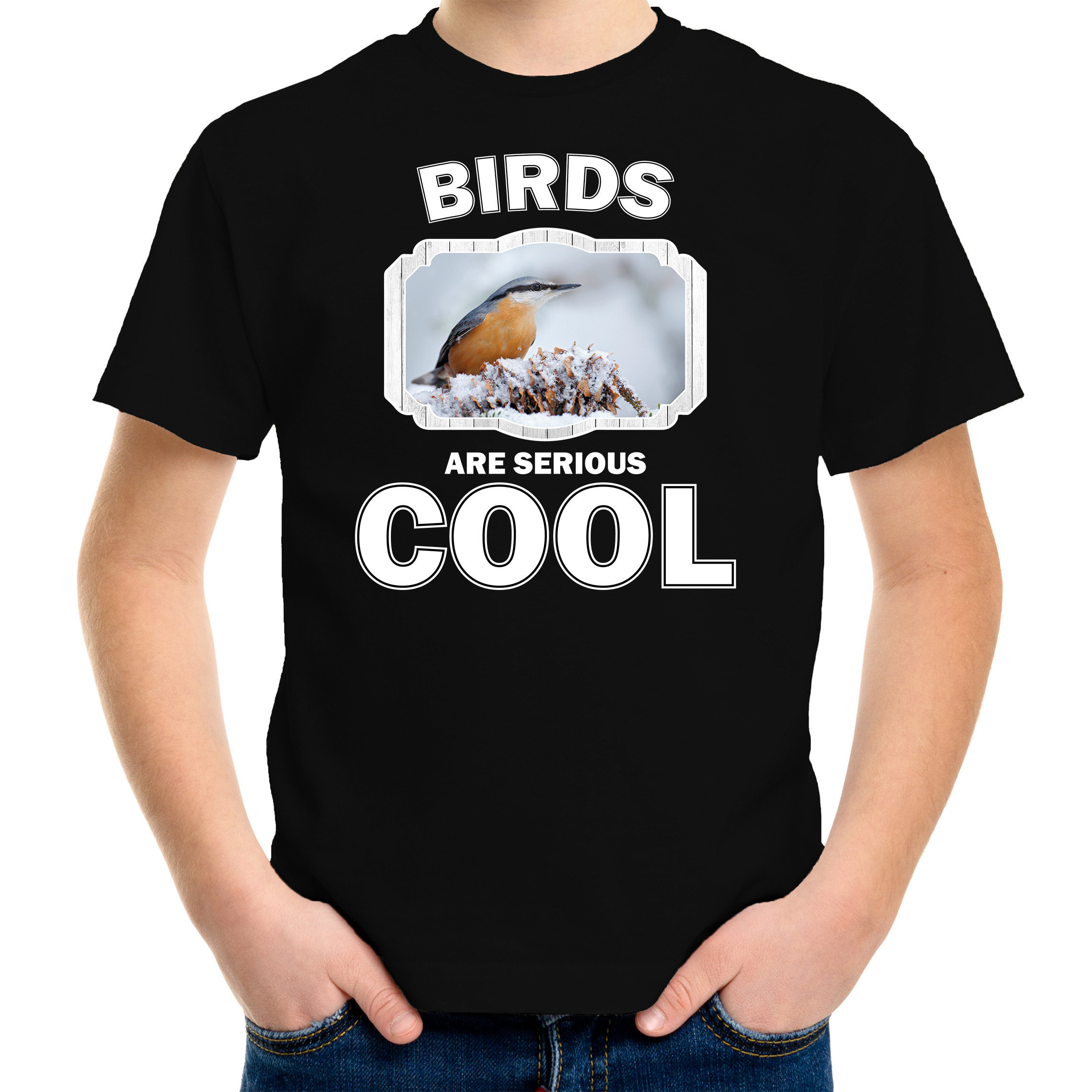 Dieren boomklever vogel t-shirt zwart kinderen birds are cool shirt jongens en meisjes