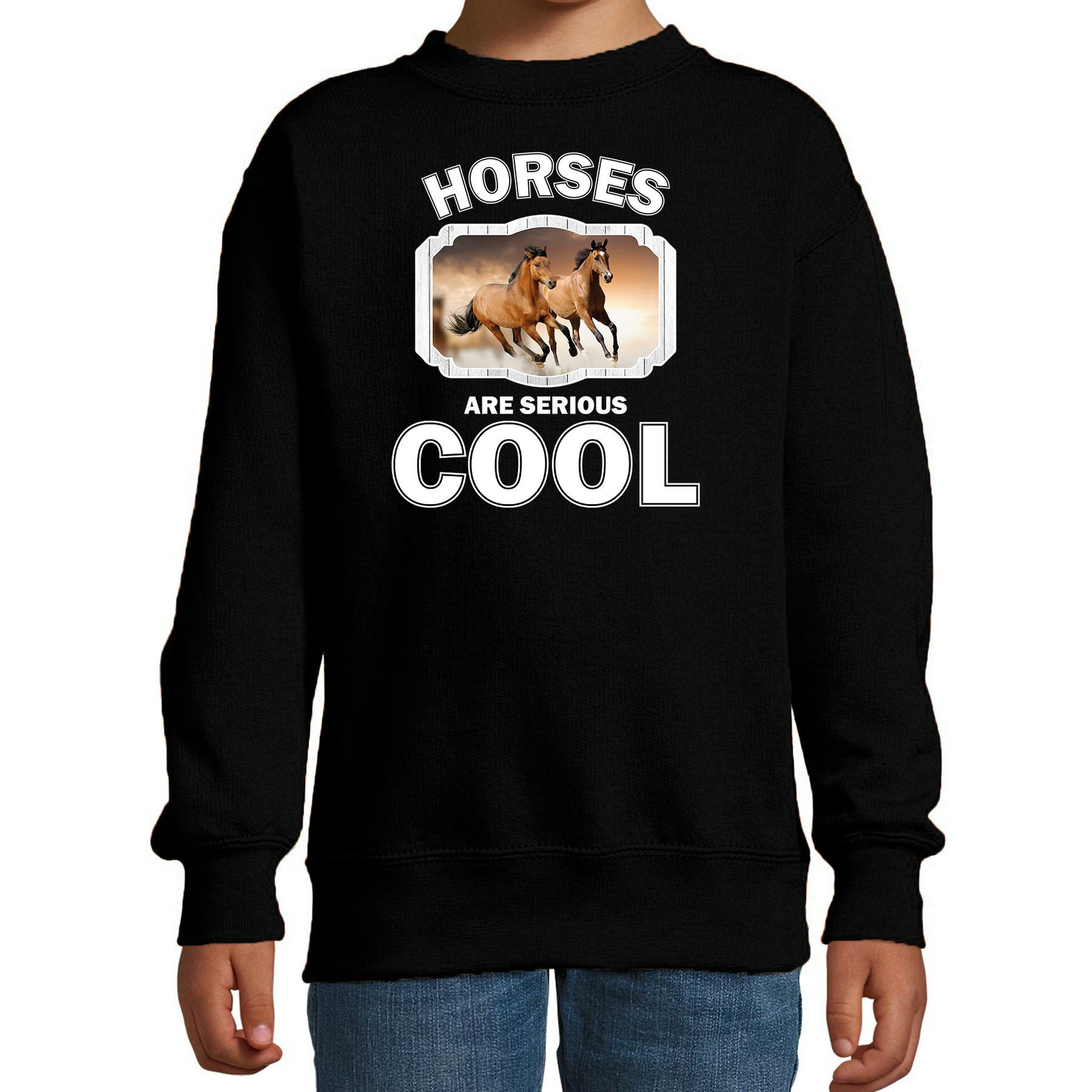 Dieren bruin paard sweater zwart kinderen horses are cool trui jongens en meisjes