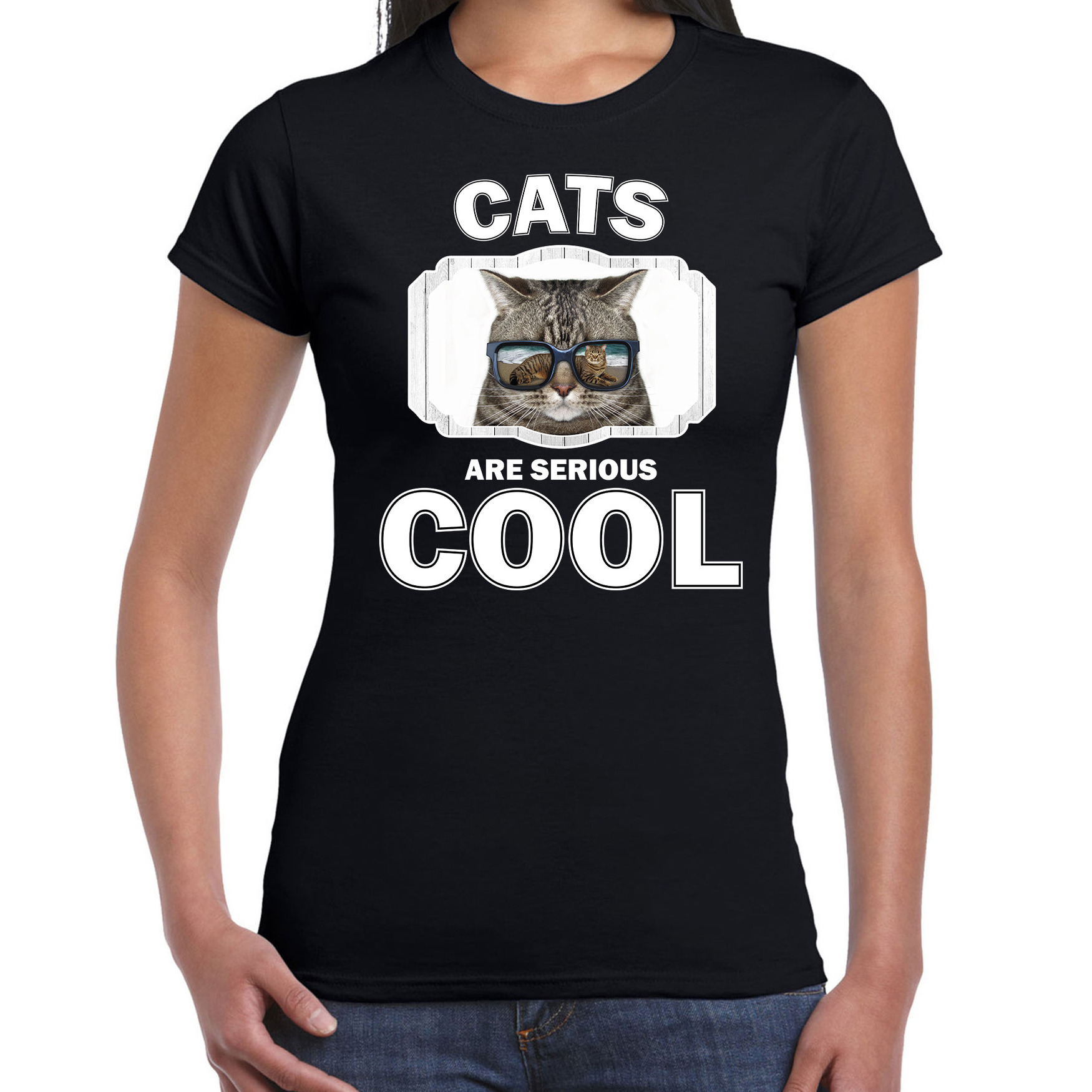 Dieren coole poes t-shirt zwart dames cats are cool shirt