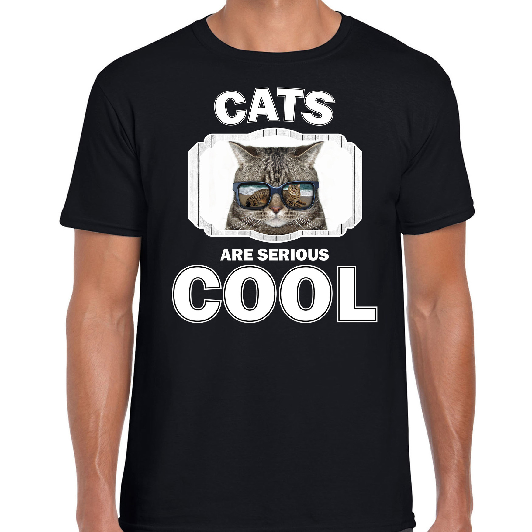 Dieren coole poes t-shirt zwart heren cats are cool shirt