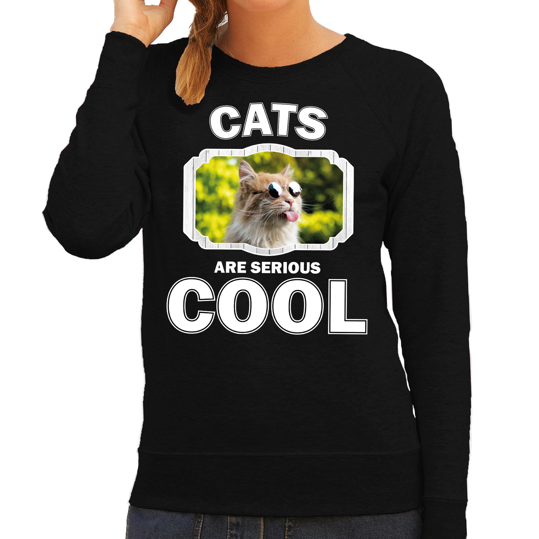 Dieren gekke poes sweater zwart dames cats are cool trui