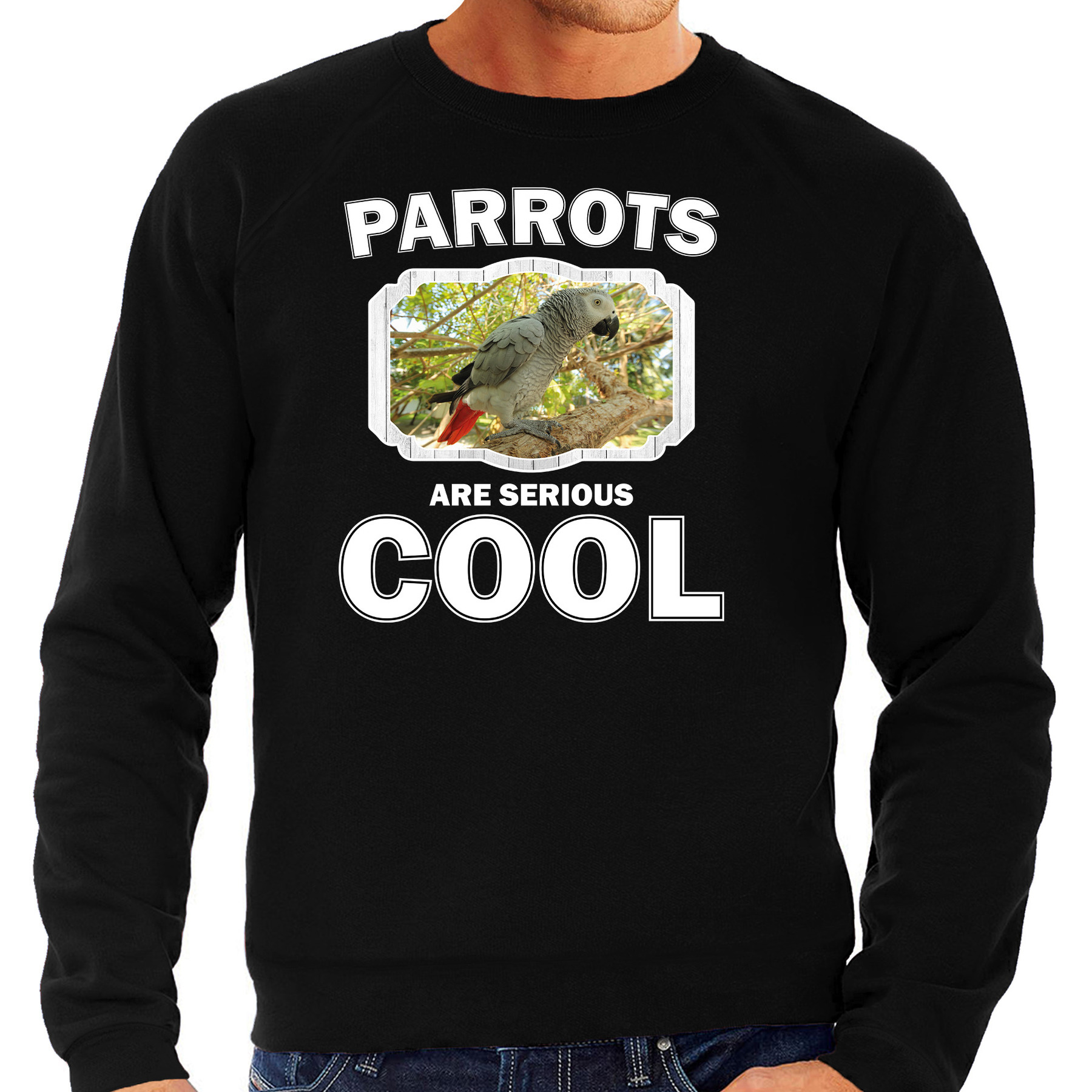Dieren grijze roodstaart papegaai sweater zwart heren parrots are cool trui