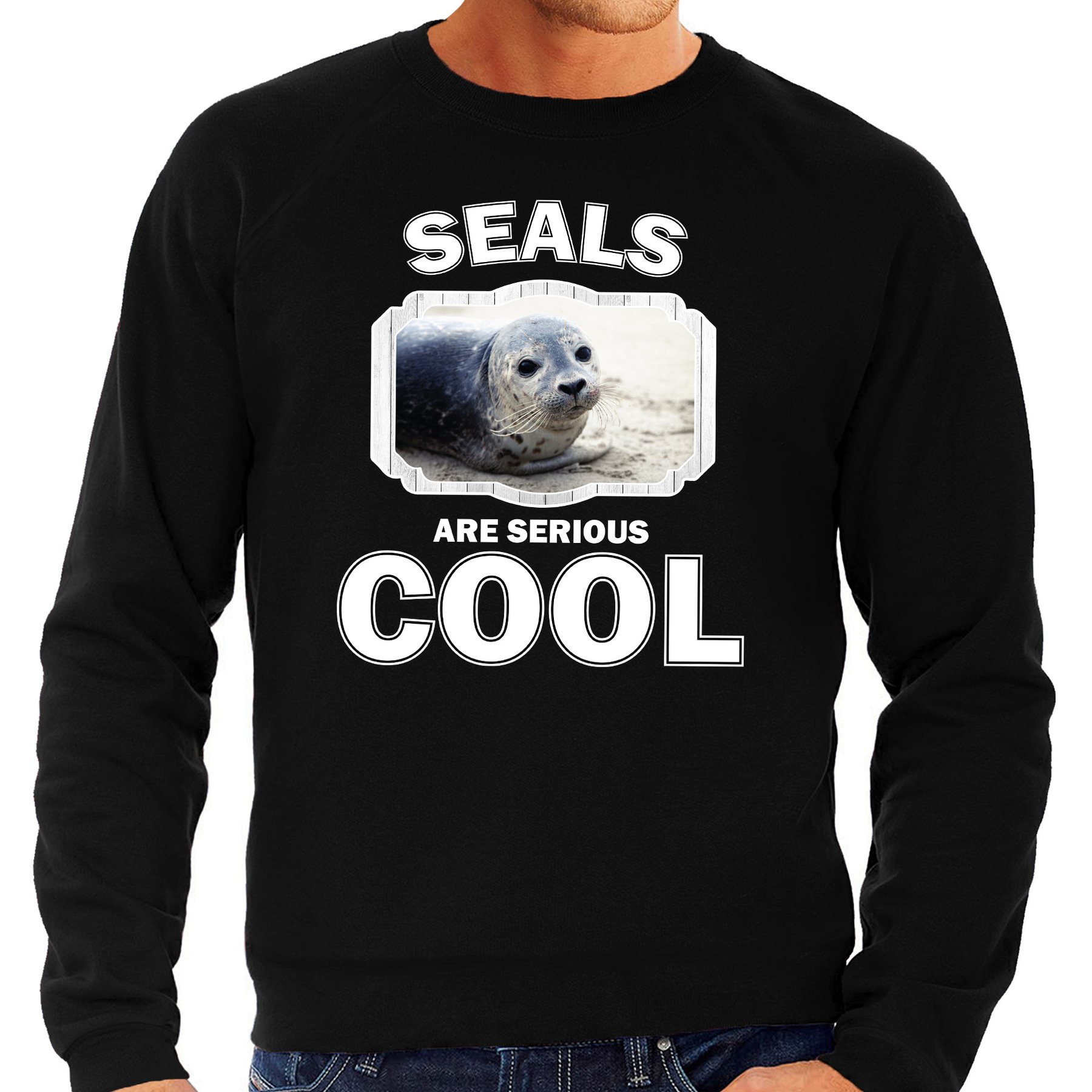 Dieren grijze zeehond sweater zwart heren seals are cool trui