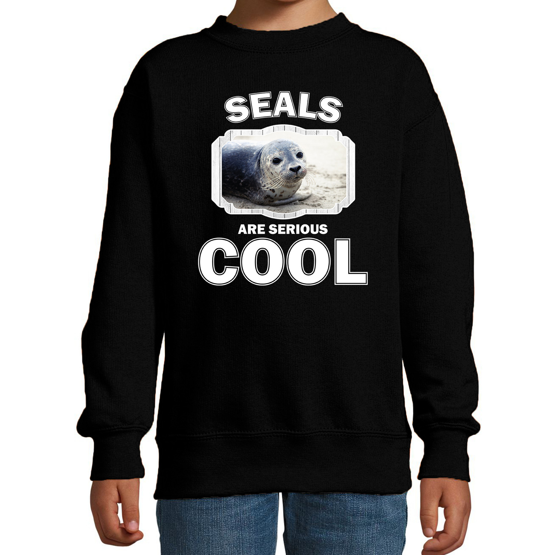 Dieren grijze zeehond sweater zwart kinderen seals are cool trui jongens en meisjes
